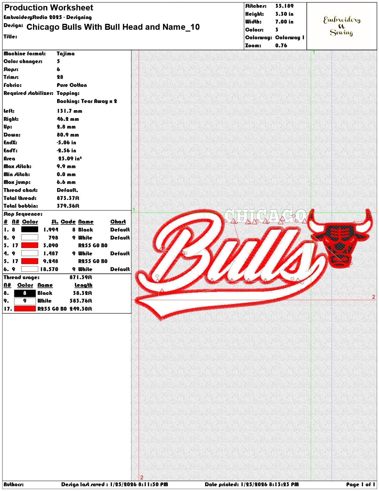 Chicago Bulls With Bull Head and Name  - Elegant embroidery design file - instant download — view 3