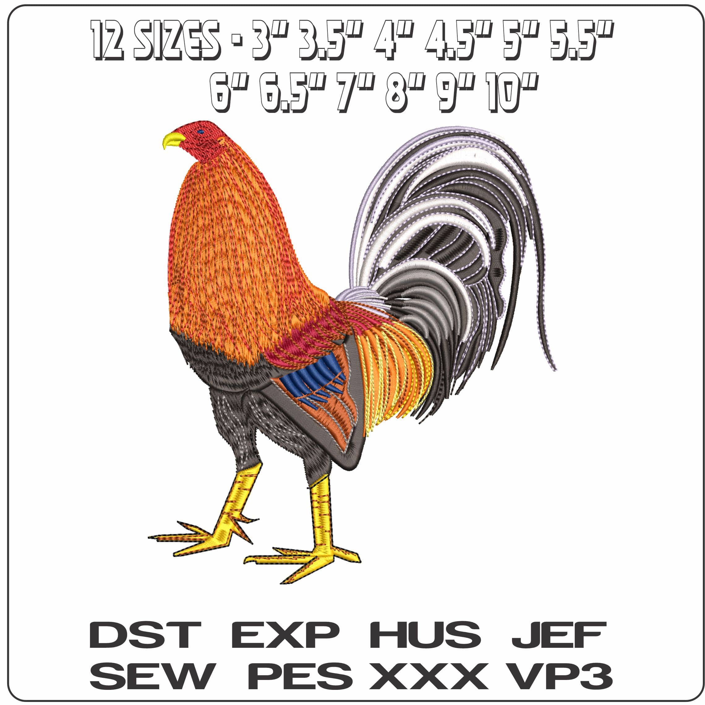 Chicken with fan tail  - Elegant embroidery design file - instant download — view 2