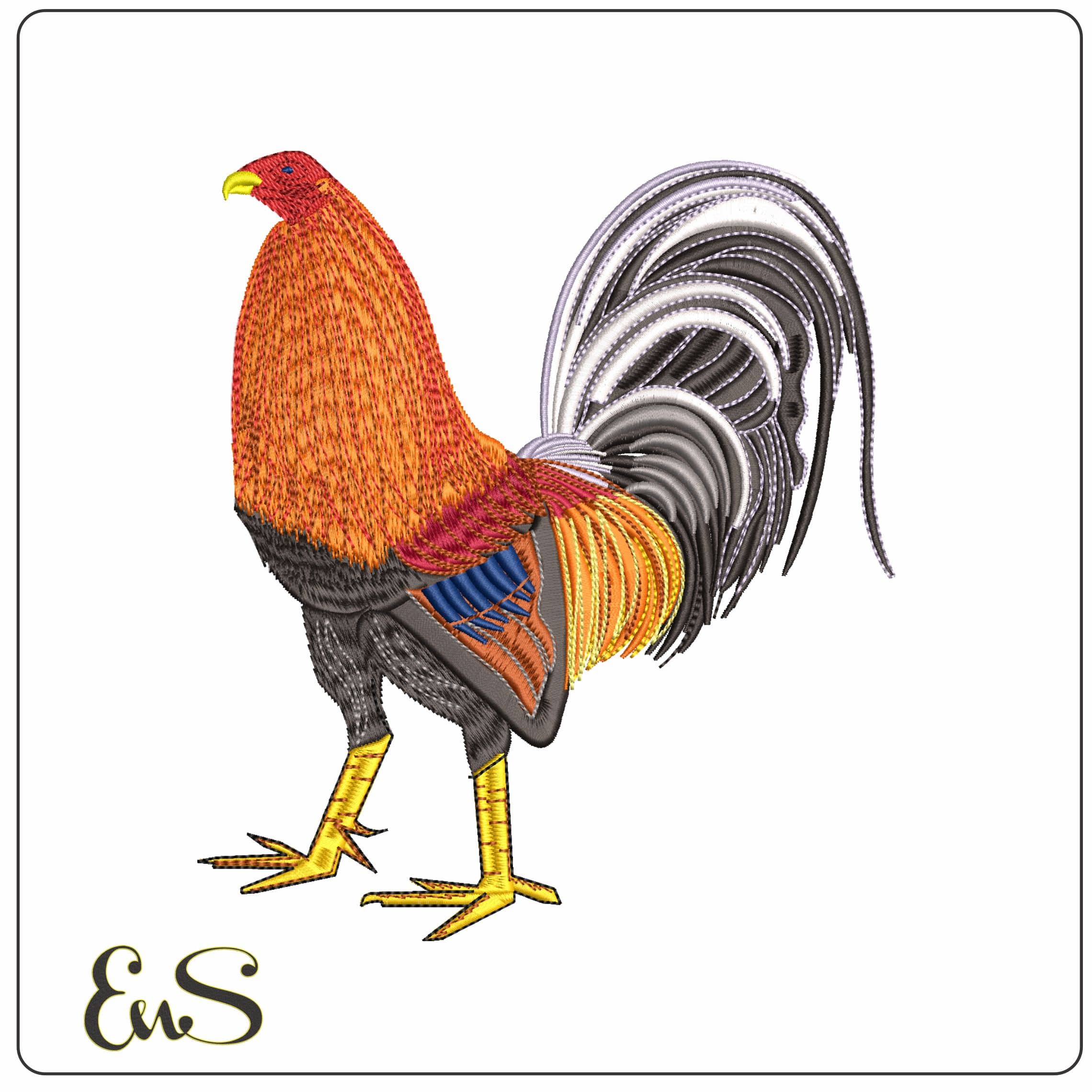Chicken with fan tail  - Elegant embroidery design file - instant download