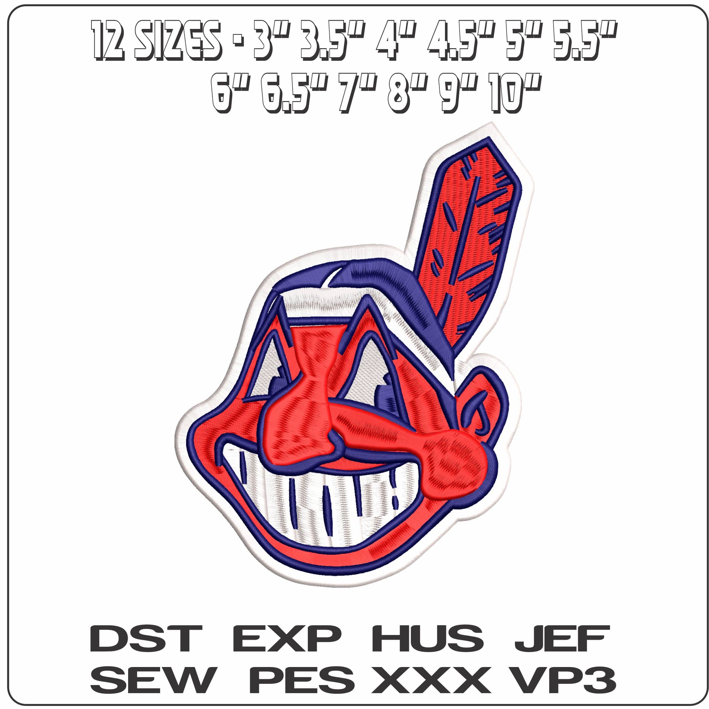 Chief Wahoo Cleveland Indians MLB  - Elegant embroidery design file - instant download — view 2