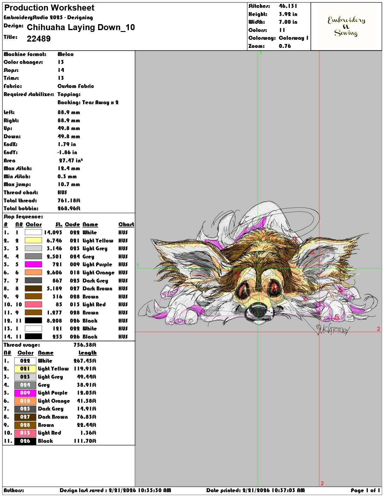 Chihuaha Laying Down  - Elegant embroidery design file - instant download — view 3