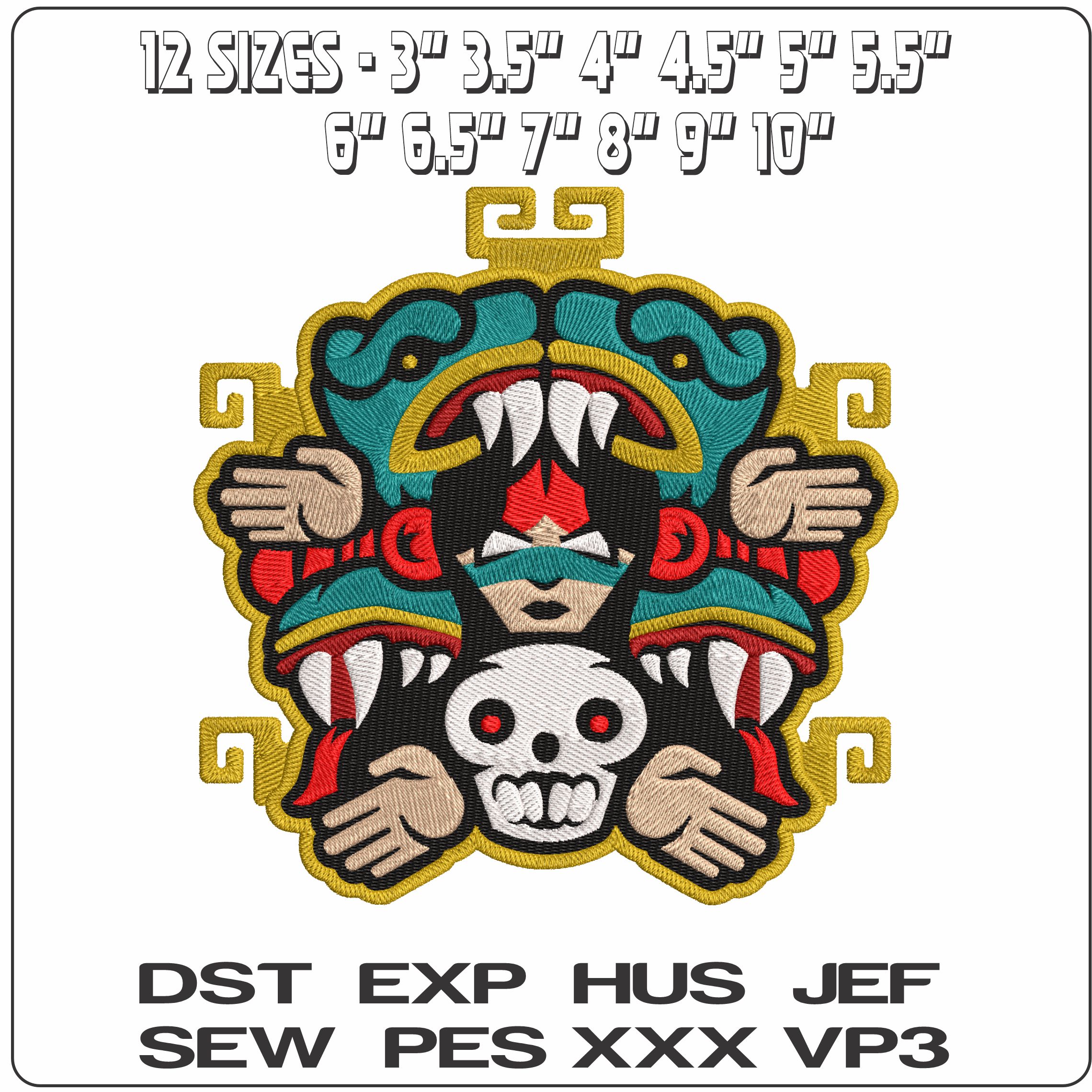 Chinese Dragon face skull  - Elegant embroidery design file - instant download — view 2