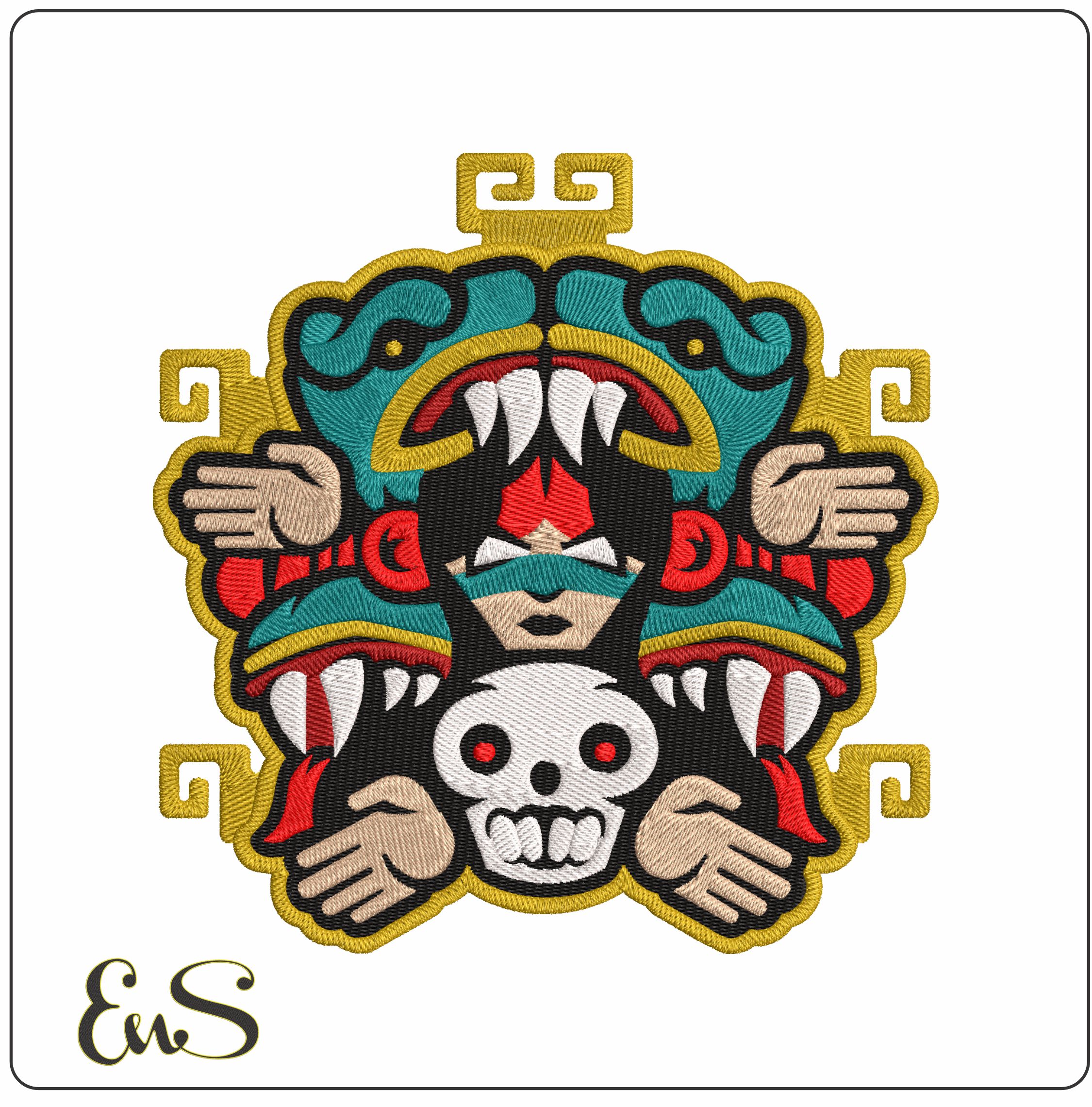 Chinese Dragon face skull  - Elegant embroidery design file - instant download