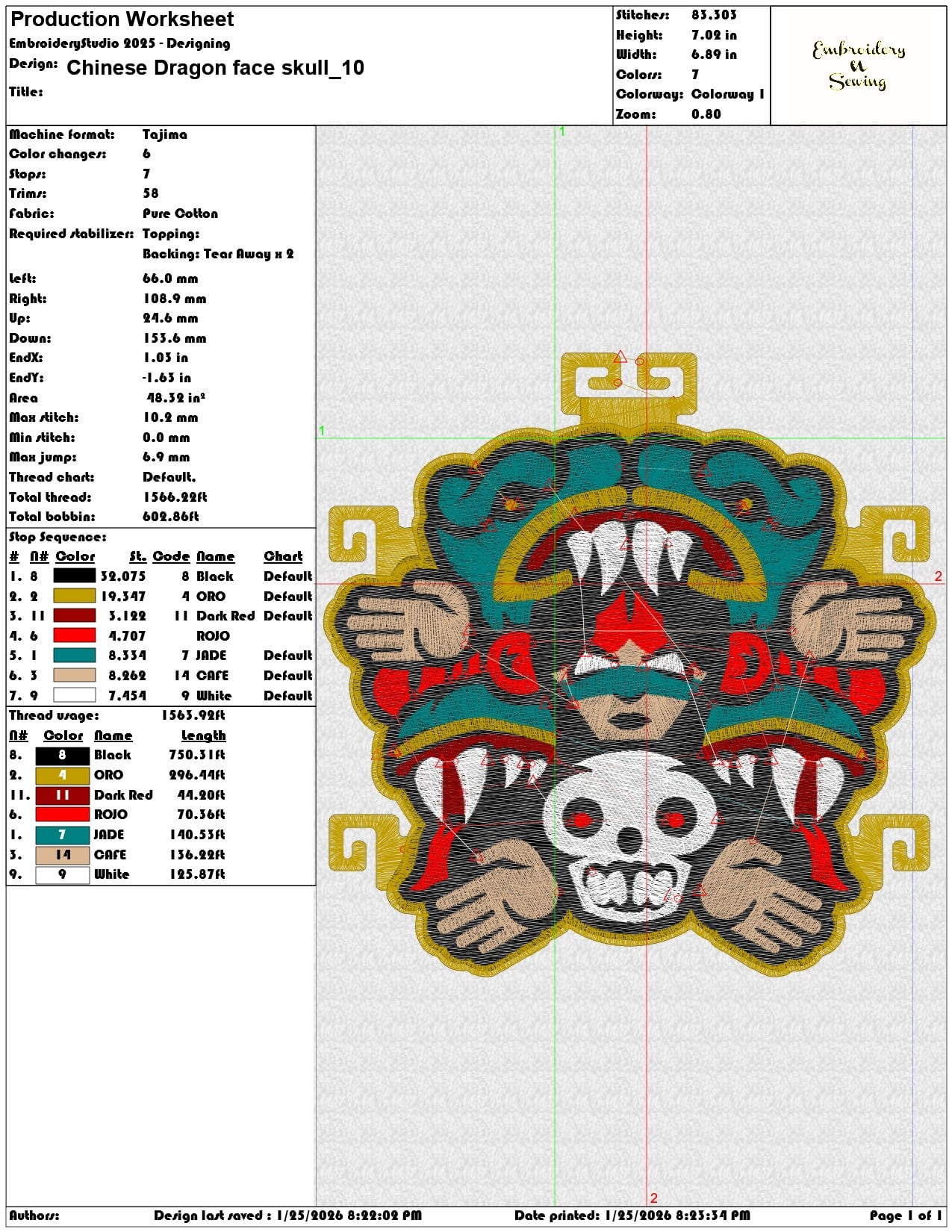 Chinese Dragon face skull  - Elegant embroidery design file - instant download — view 3