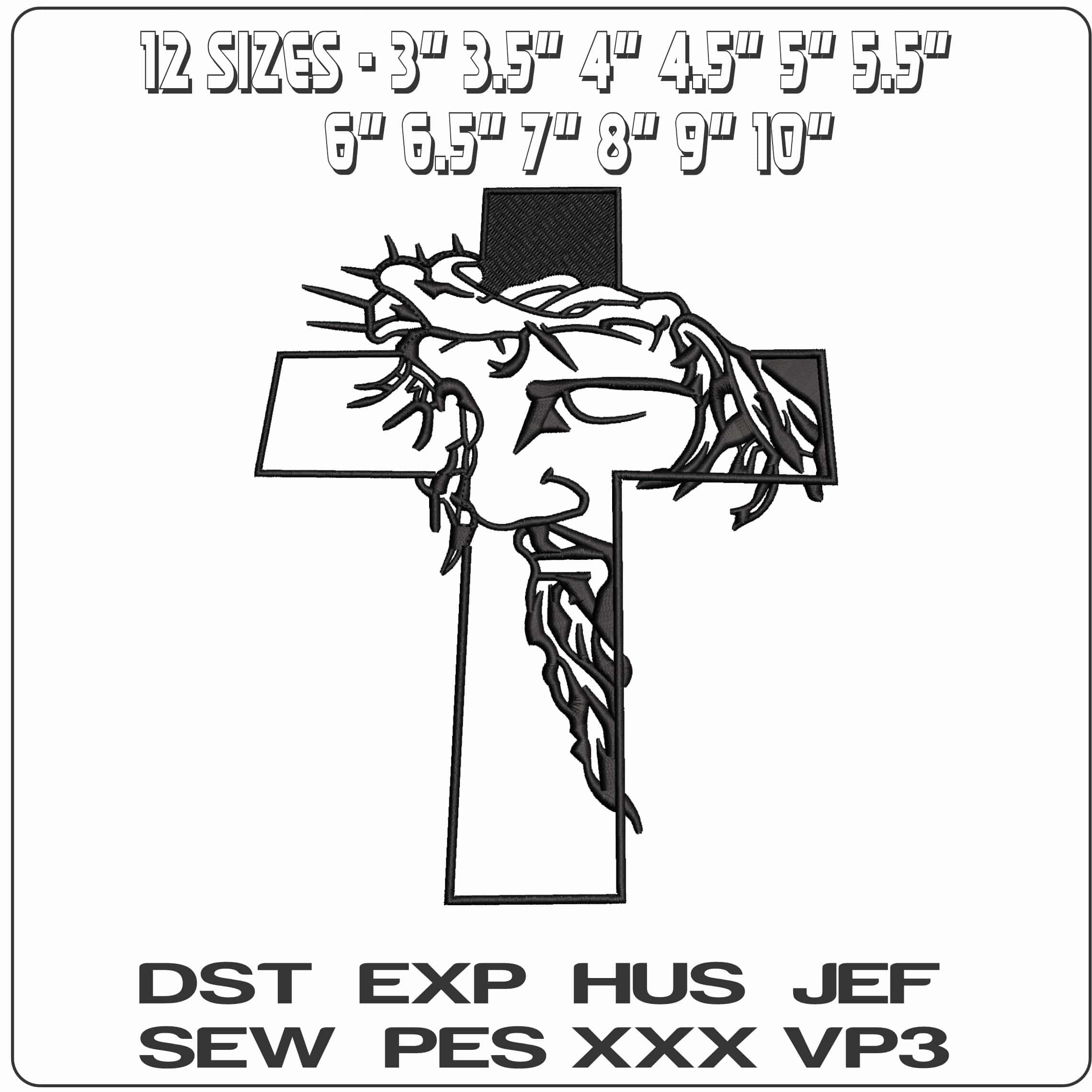 Christ face on a Cross  - Elegant embroidery design file - instant download — view 2