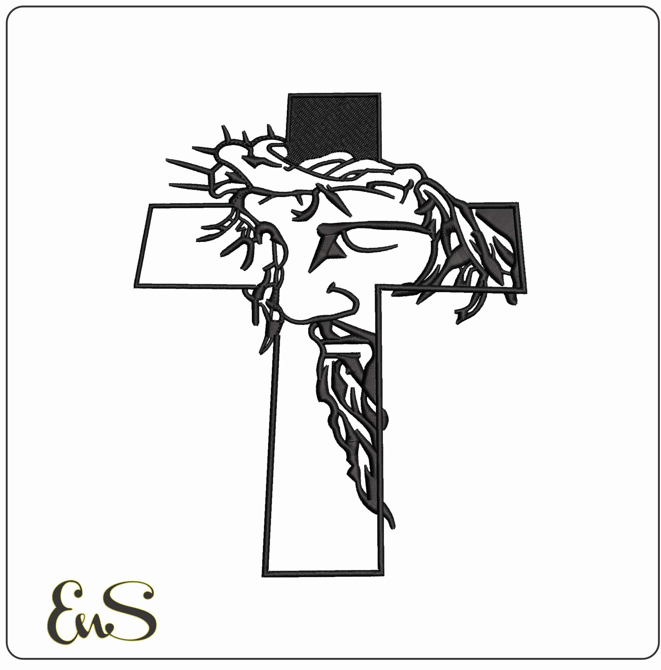 Christ face on a Cross  - Elegant embroidery design file - instant download