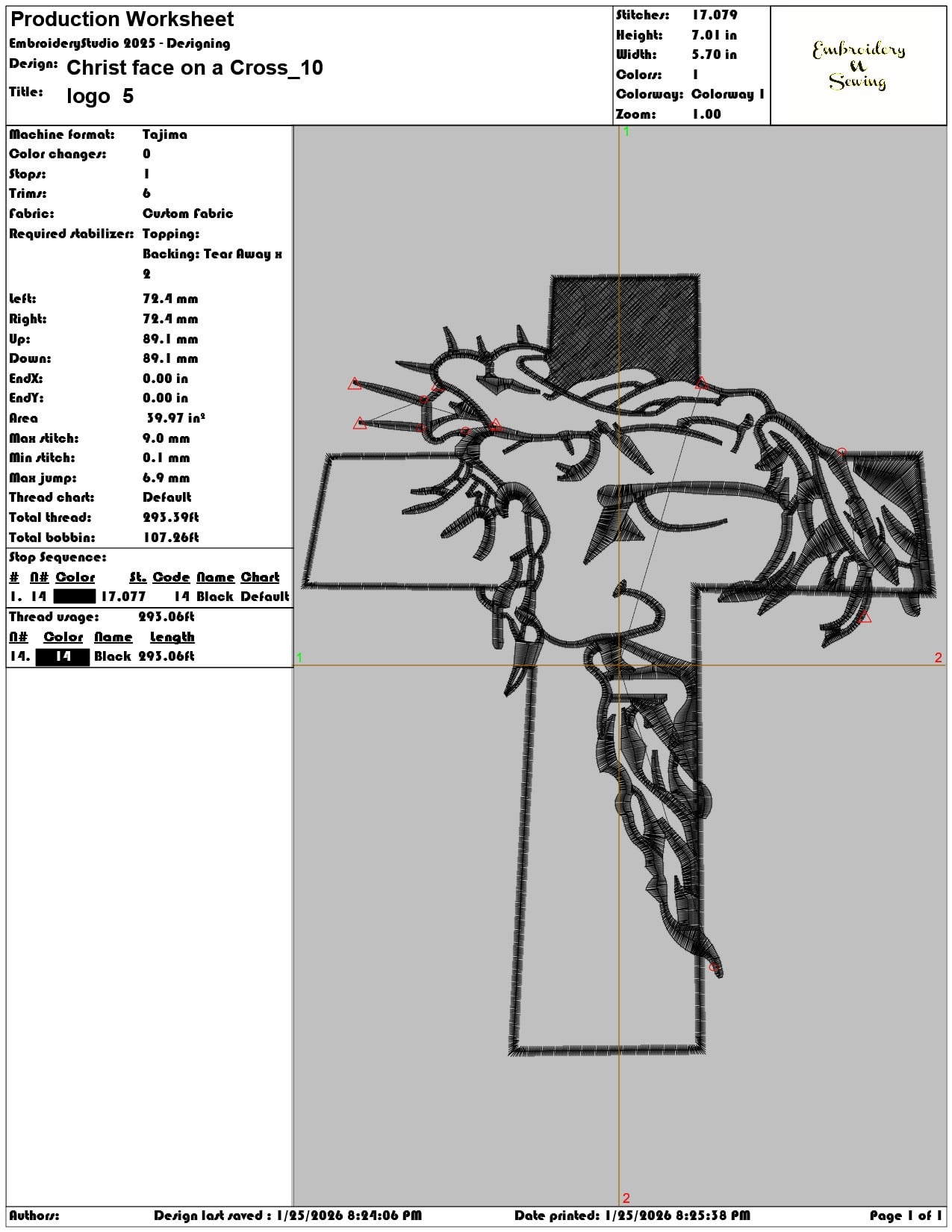 Christ face on a Cross  - Elegant embroidery design file - instant download — view 3