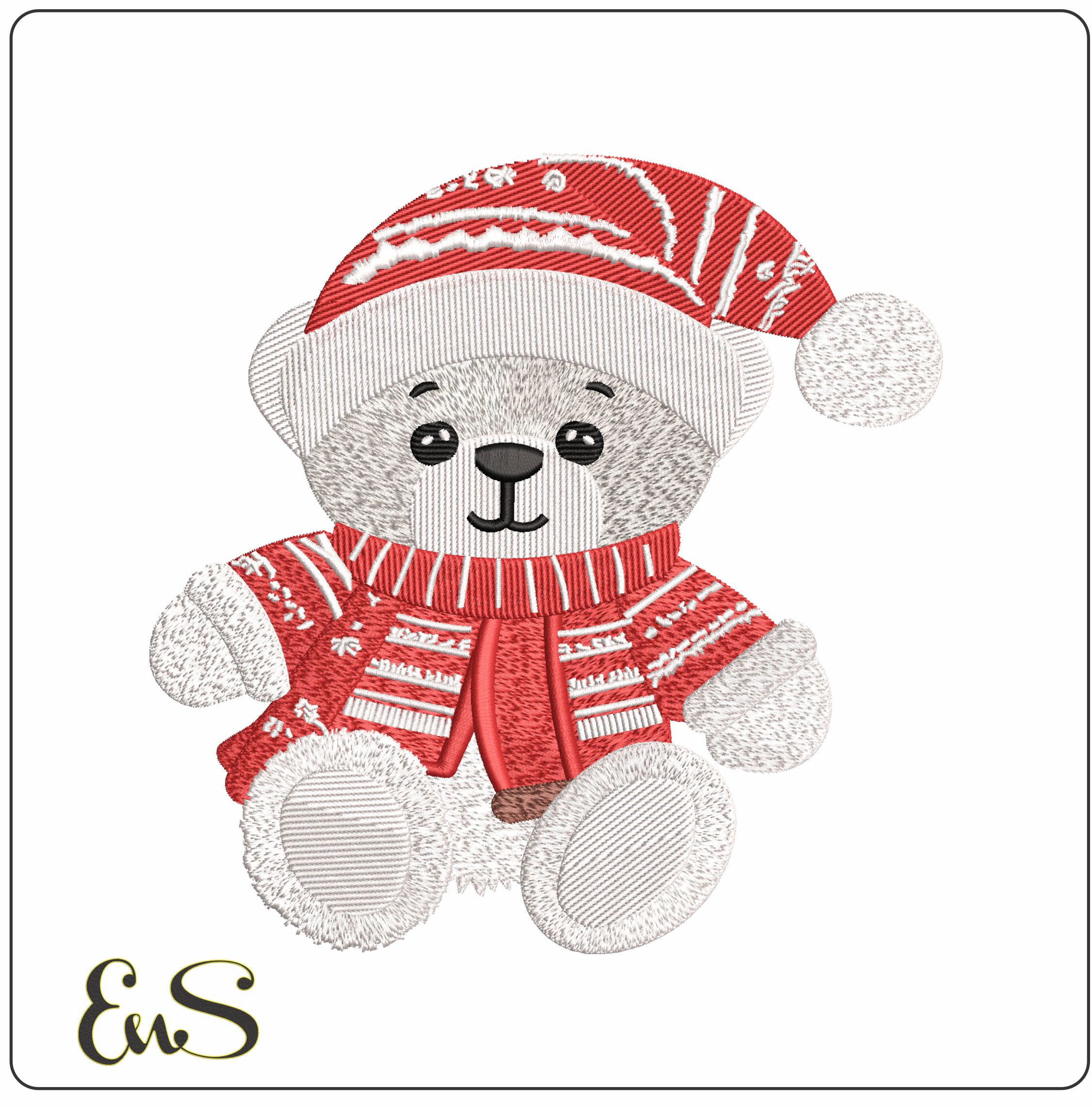 Christmas Bear  - Elegant embroidery design file - instant download