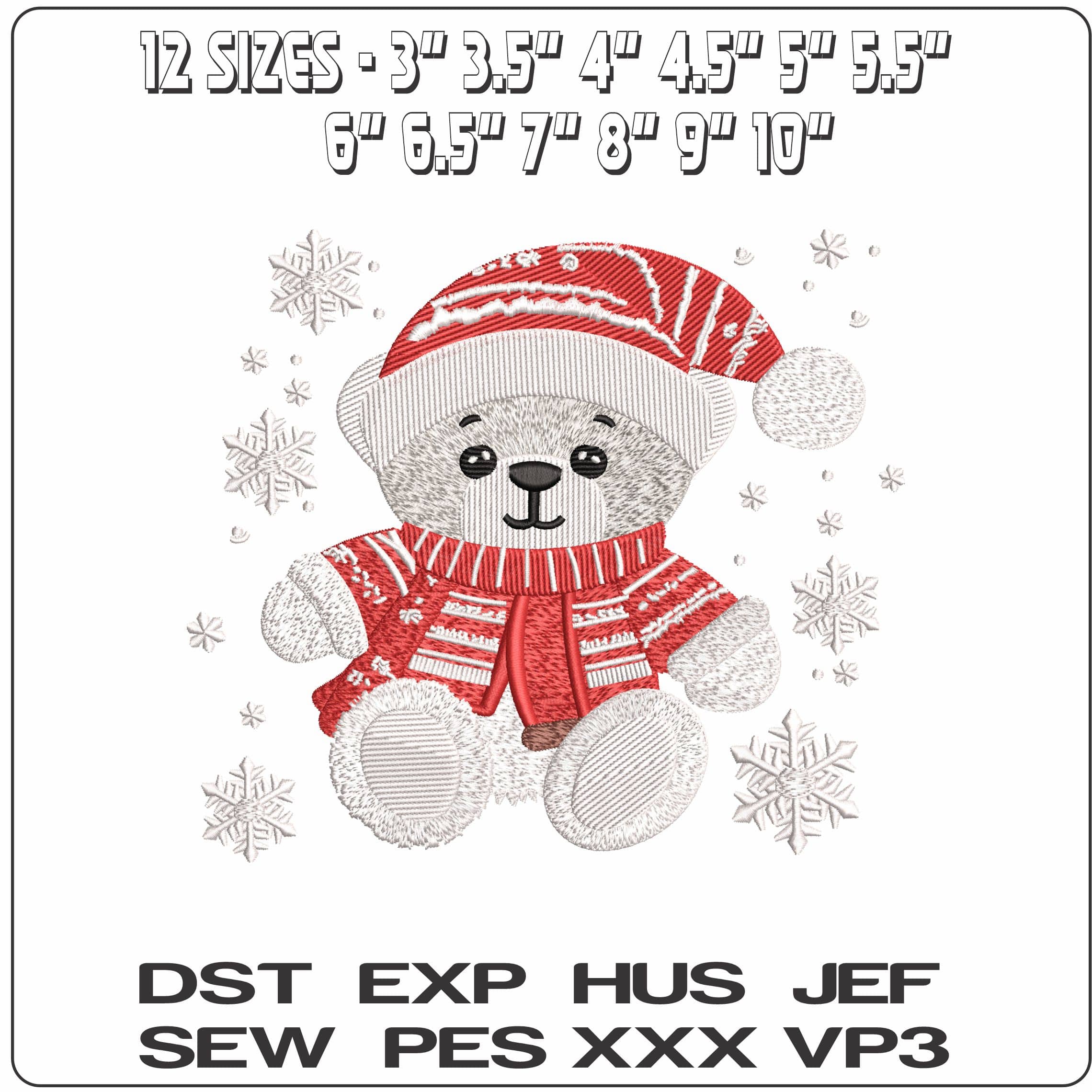 Christmas Bear with Snowflakes  - Elegant embroidery design file - instant download — view 2