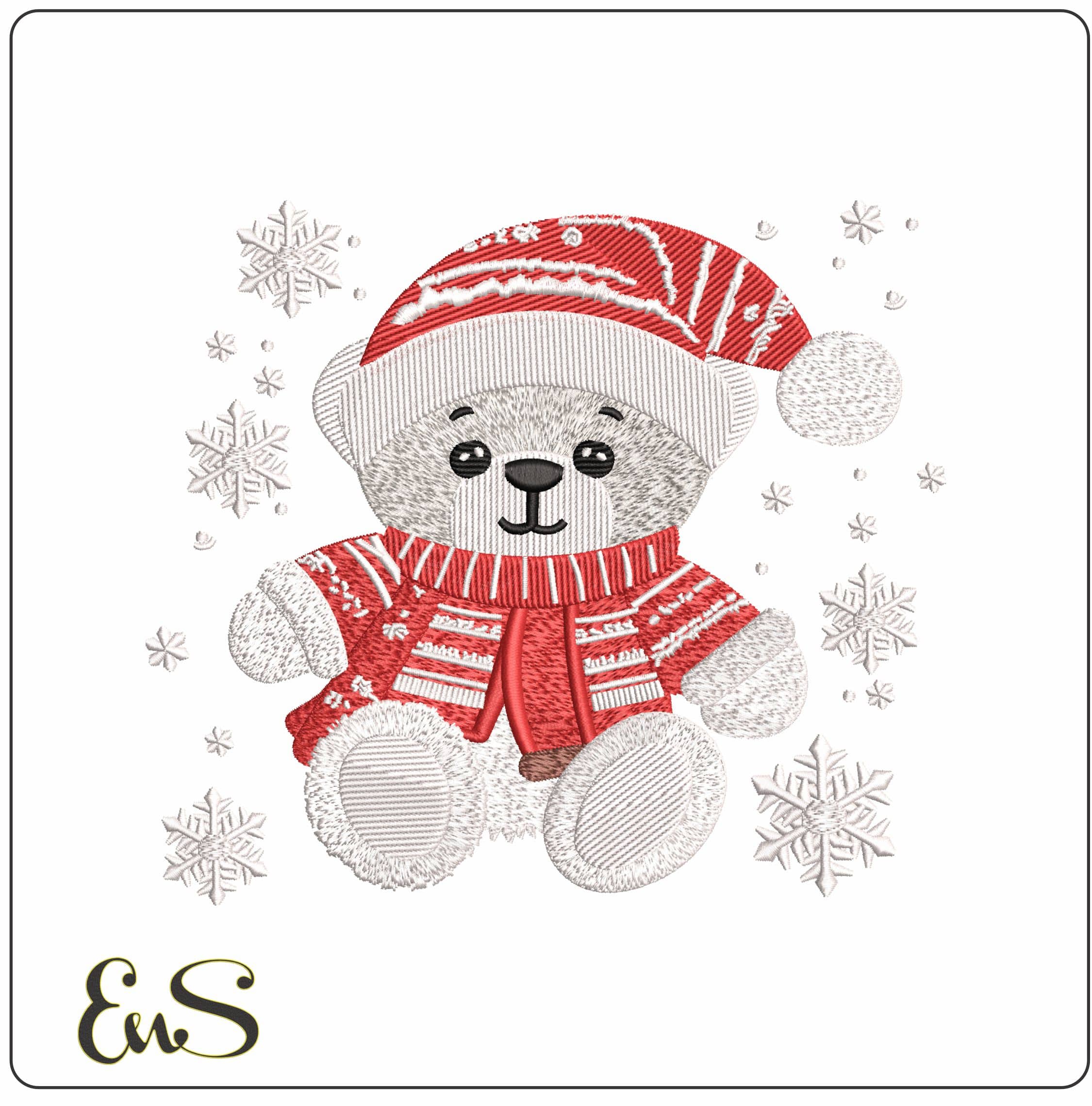 Christmas Bear with Snowflakes  - Elegant embroidery design file - instant download