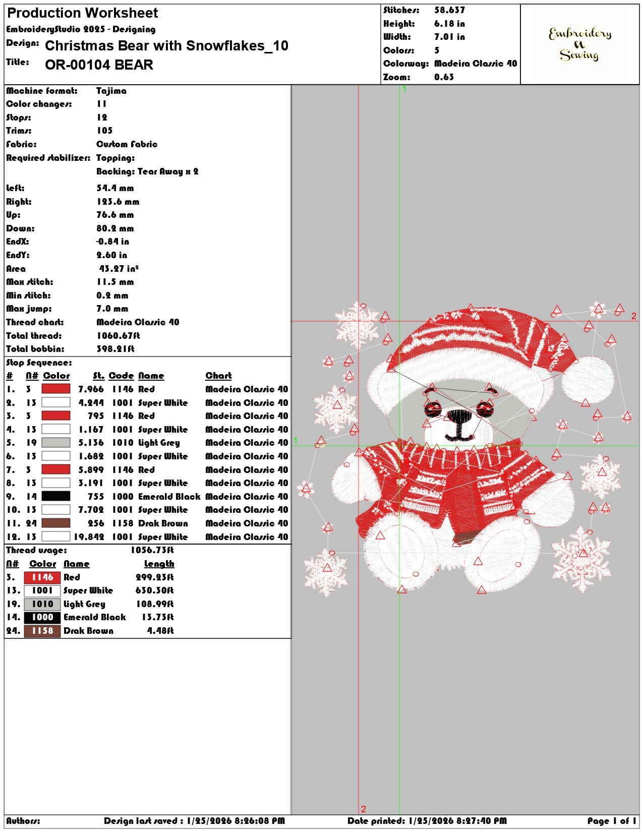 Christmas Bear with Snowflakes  - Elegant embroidery design file - instant download — view 3