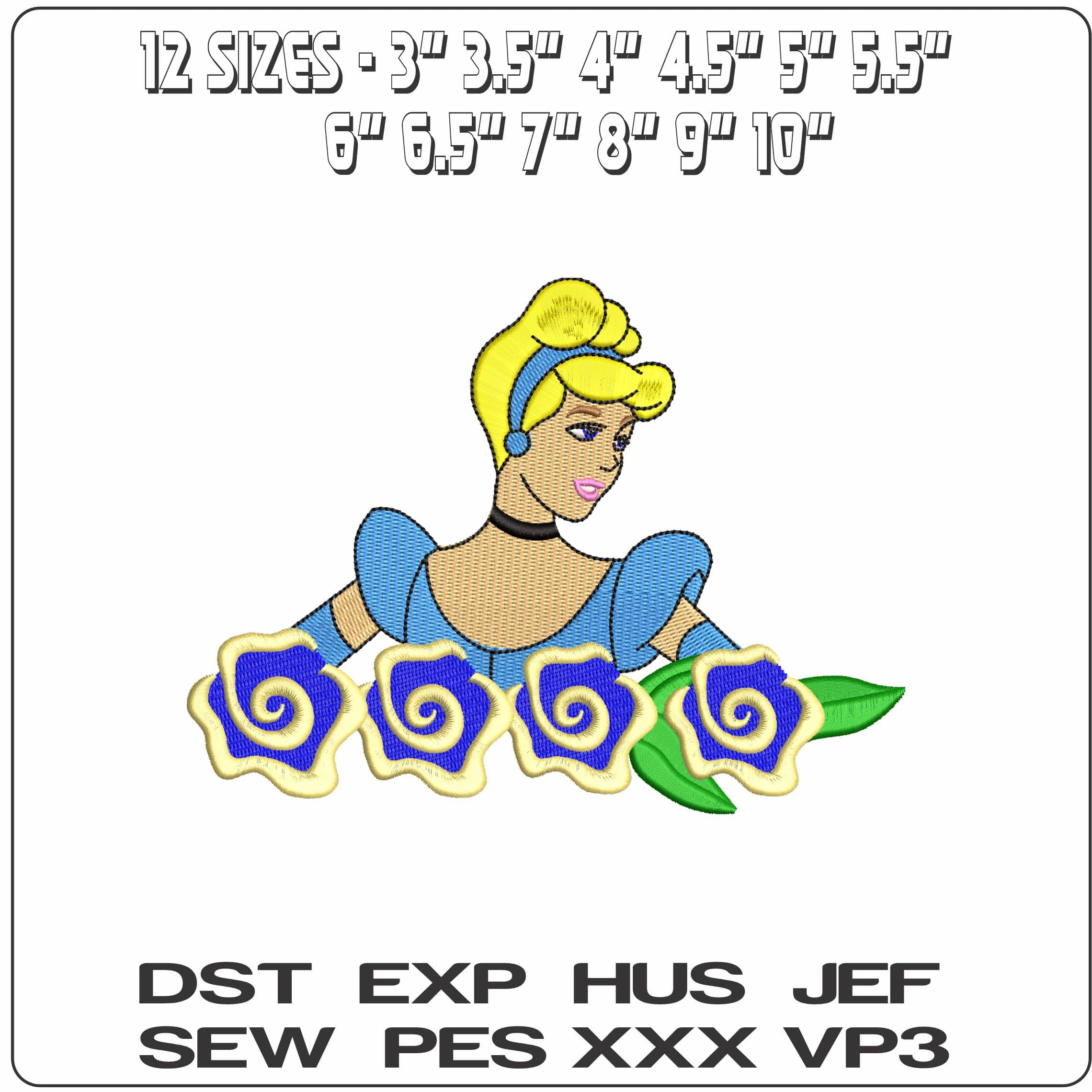 Cinderella with Flowers Cinderella Disney  - Elegant embroidery design file - instant download — view 2