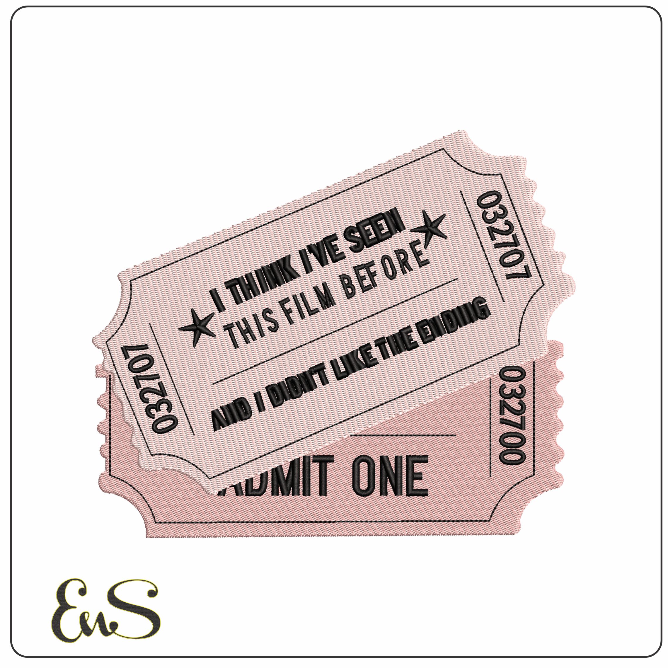 Cinema Tickets  - Elegant embroidery design file - instant download