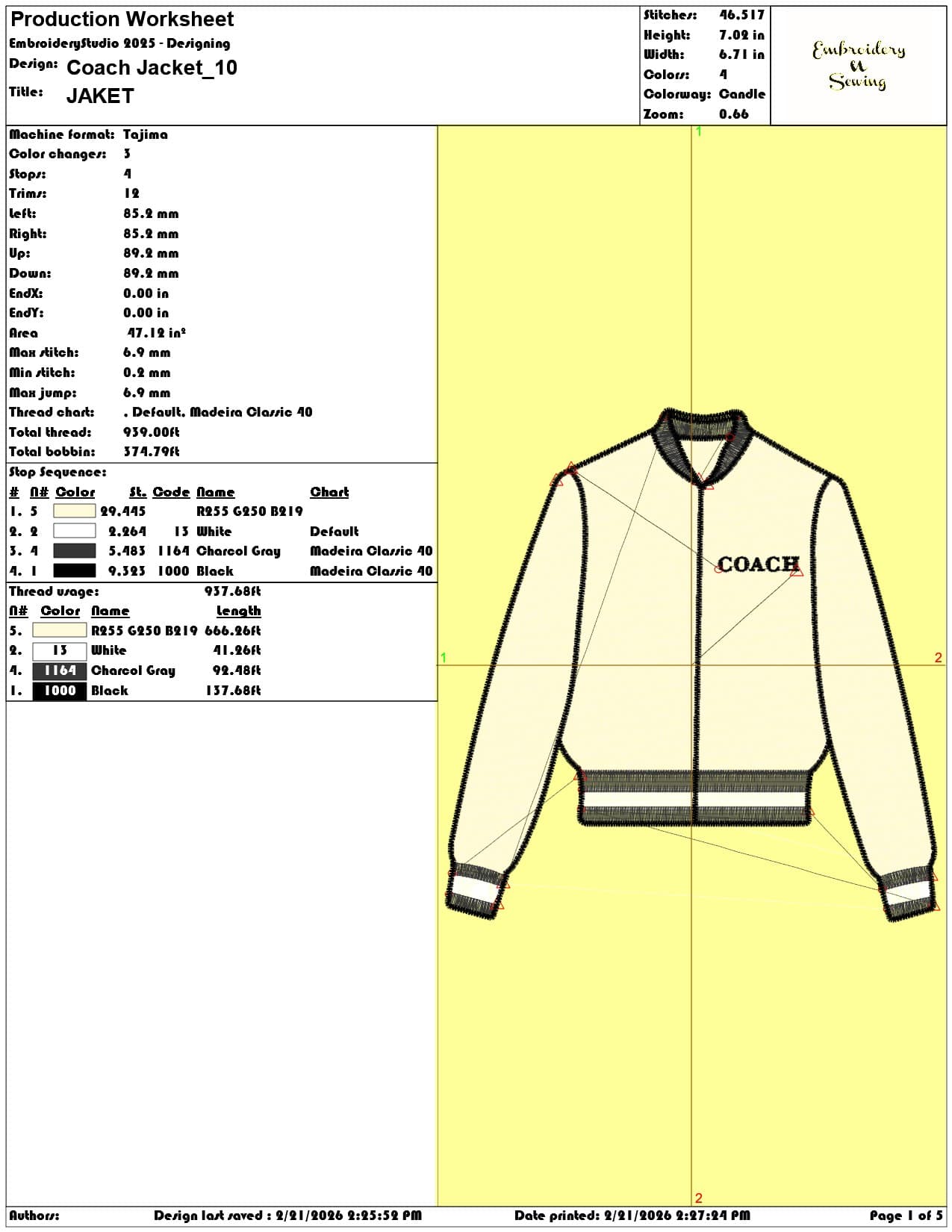Coach Jacket  - Elegant embroidery design file - instant download — view 3