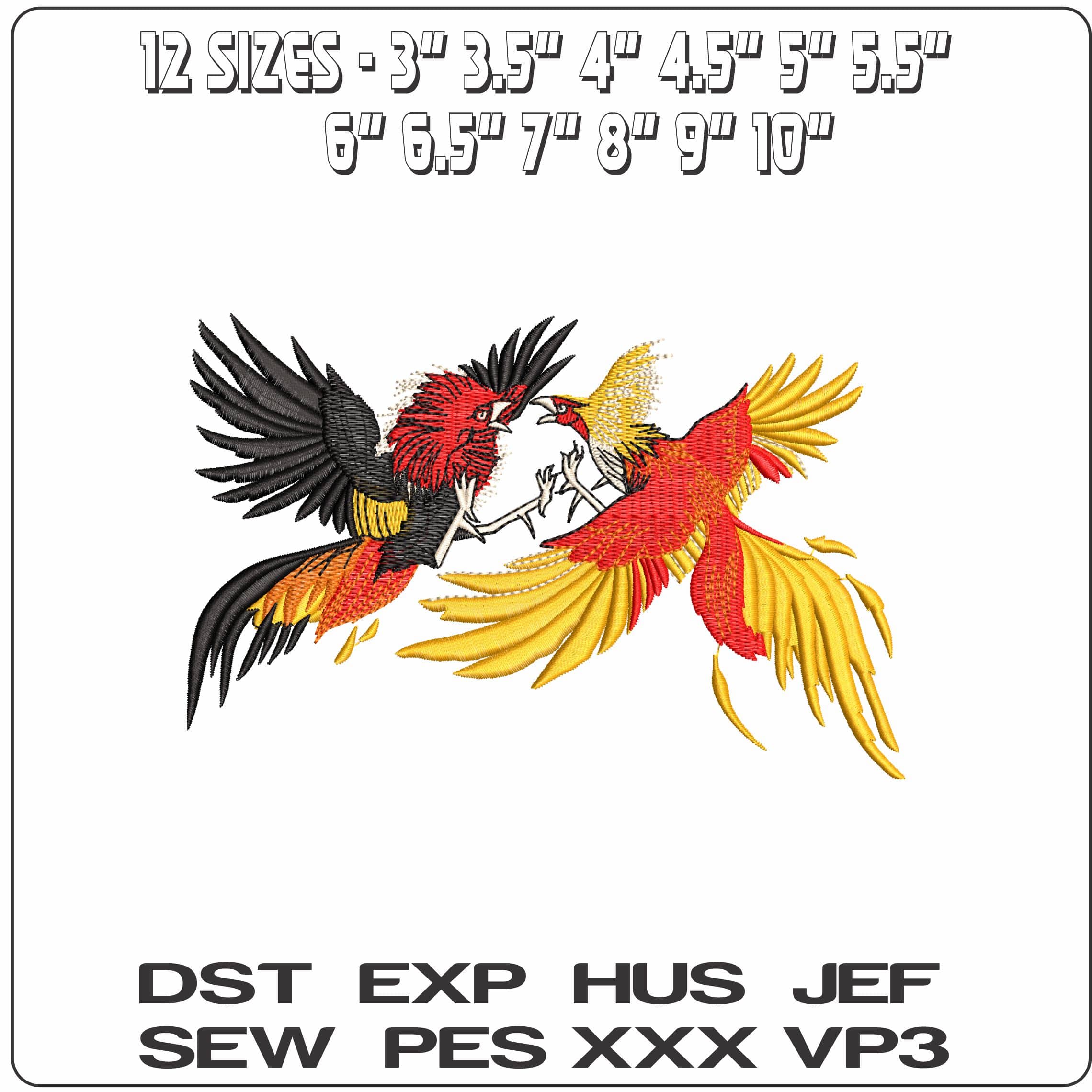 Cock Fighting  - Elegant embroidery design file - instant download — view 2