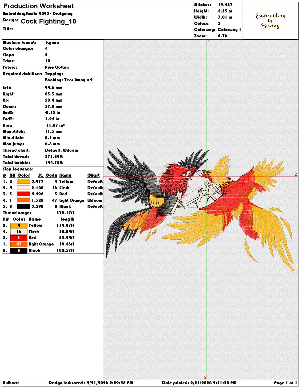 Cock Fighting  - Elegant embroidery design file - instant download — view 3