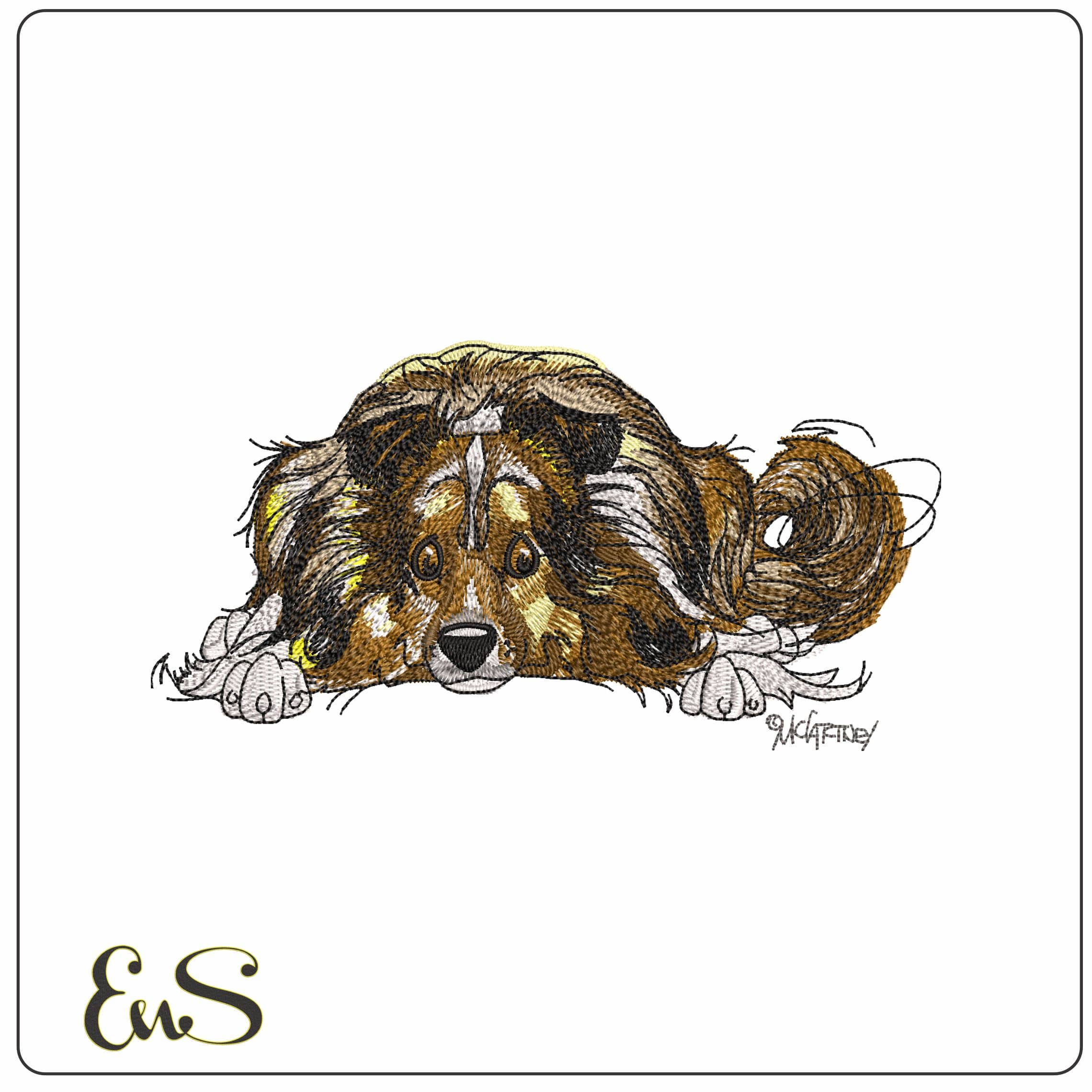 Collie Laying down  - Elegant embroidery design file - instant download
