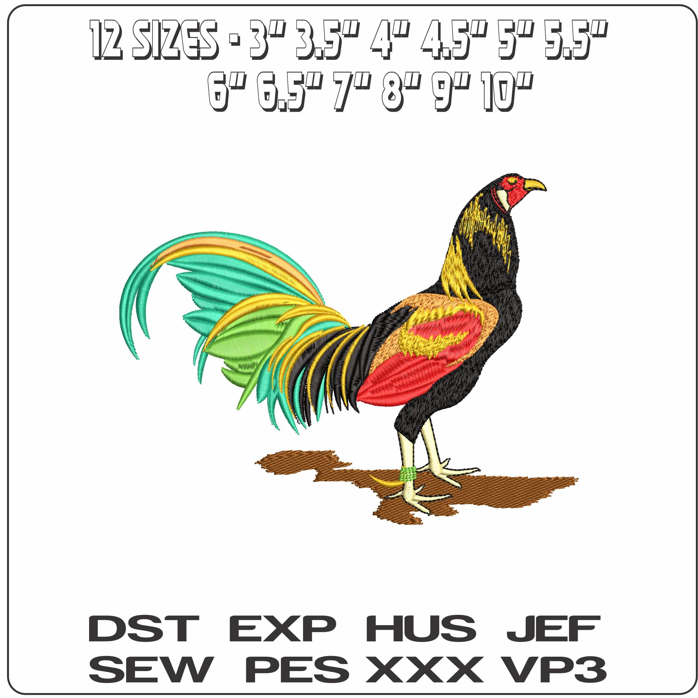 Color Chicken with fan tail  - Elegant embroidery design file - instant download — view 2