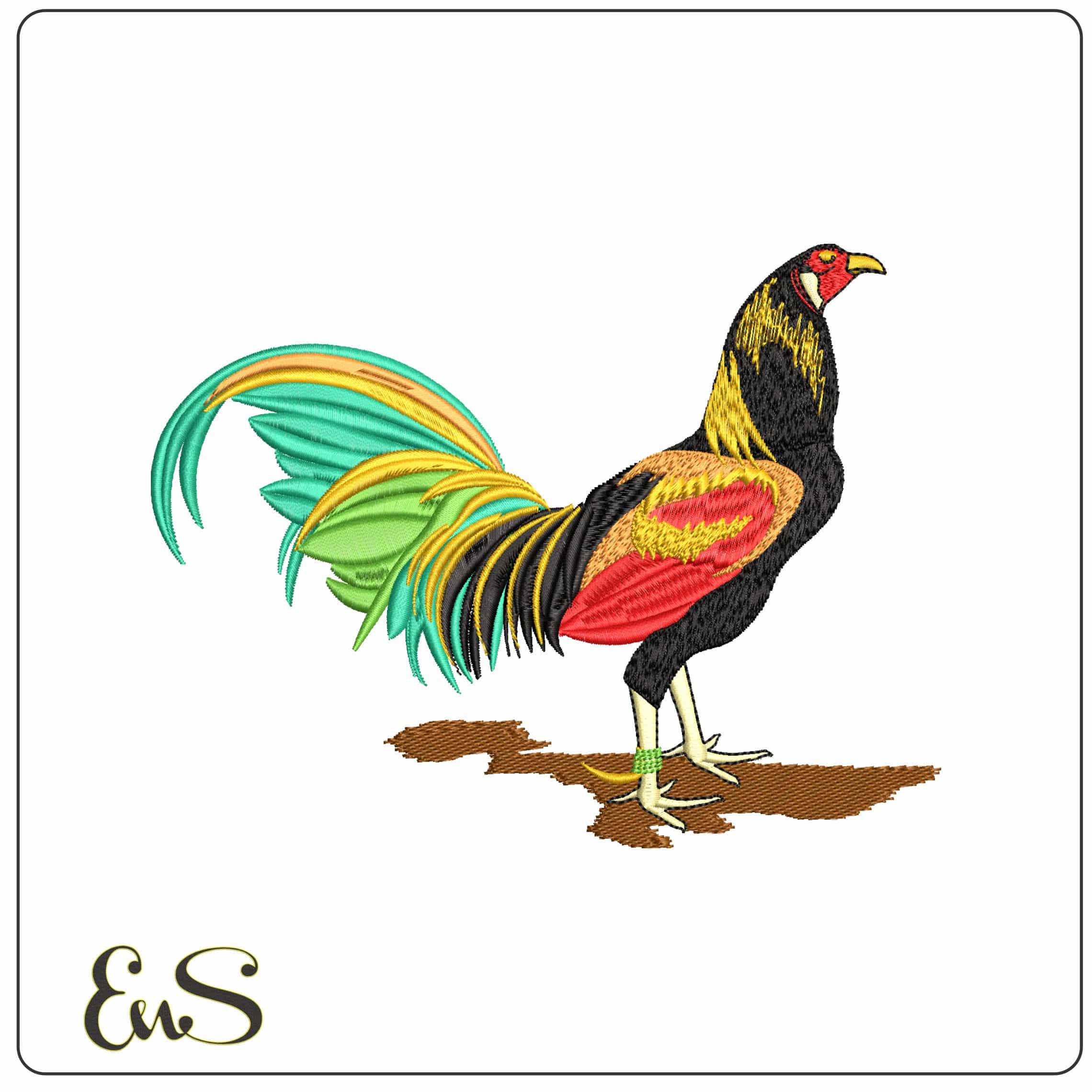 Color Chicken with fan tail  - Elegant embroidery design file - instant download