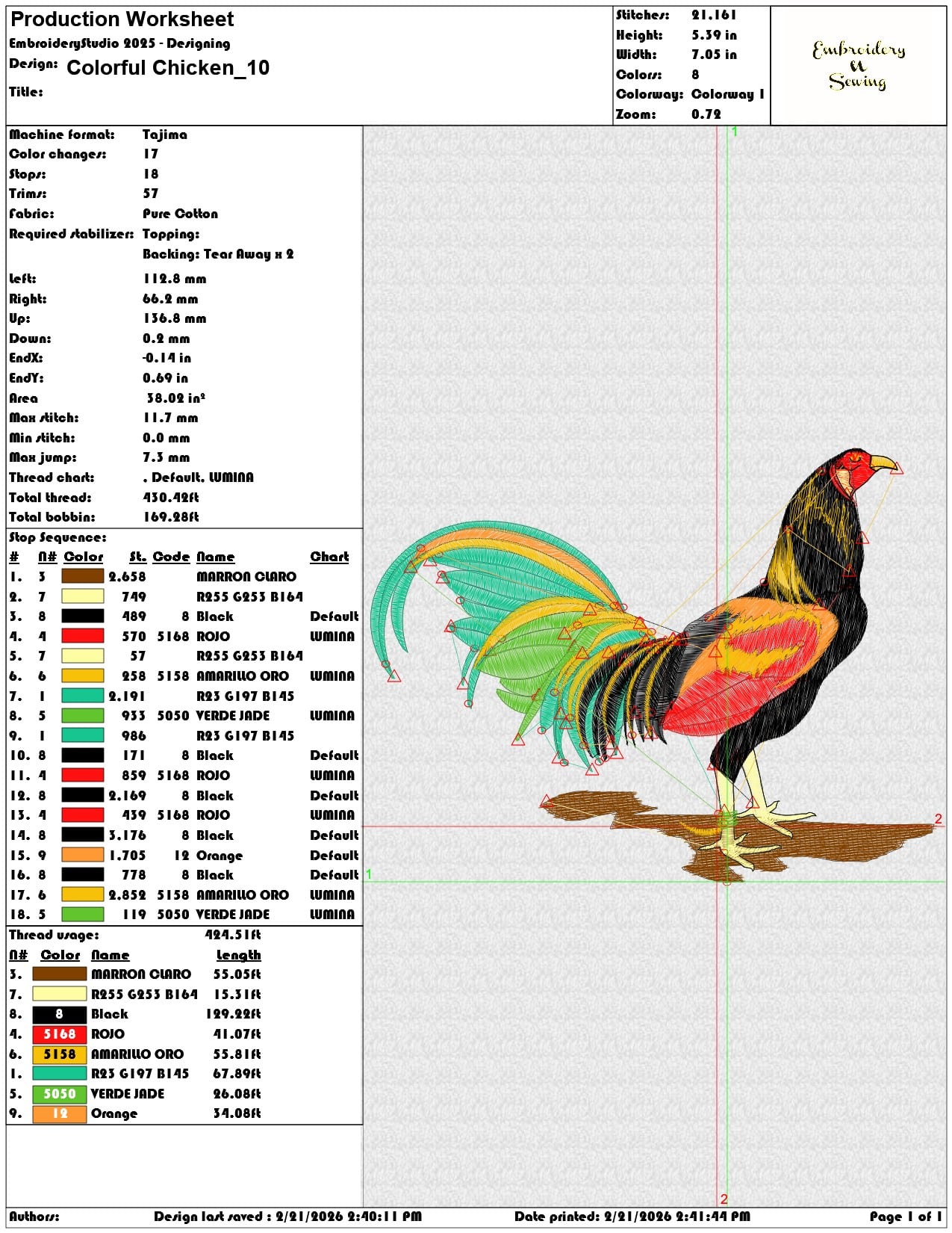 Colorful Chicken  - Elegant embroidery design file - instant download — view 3