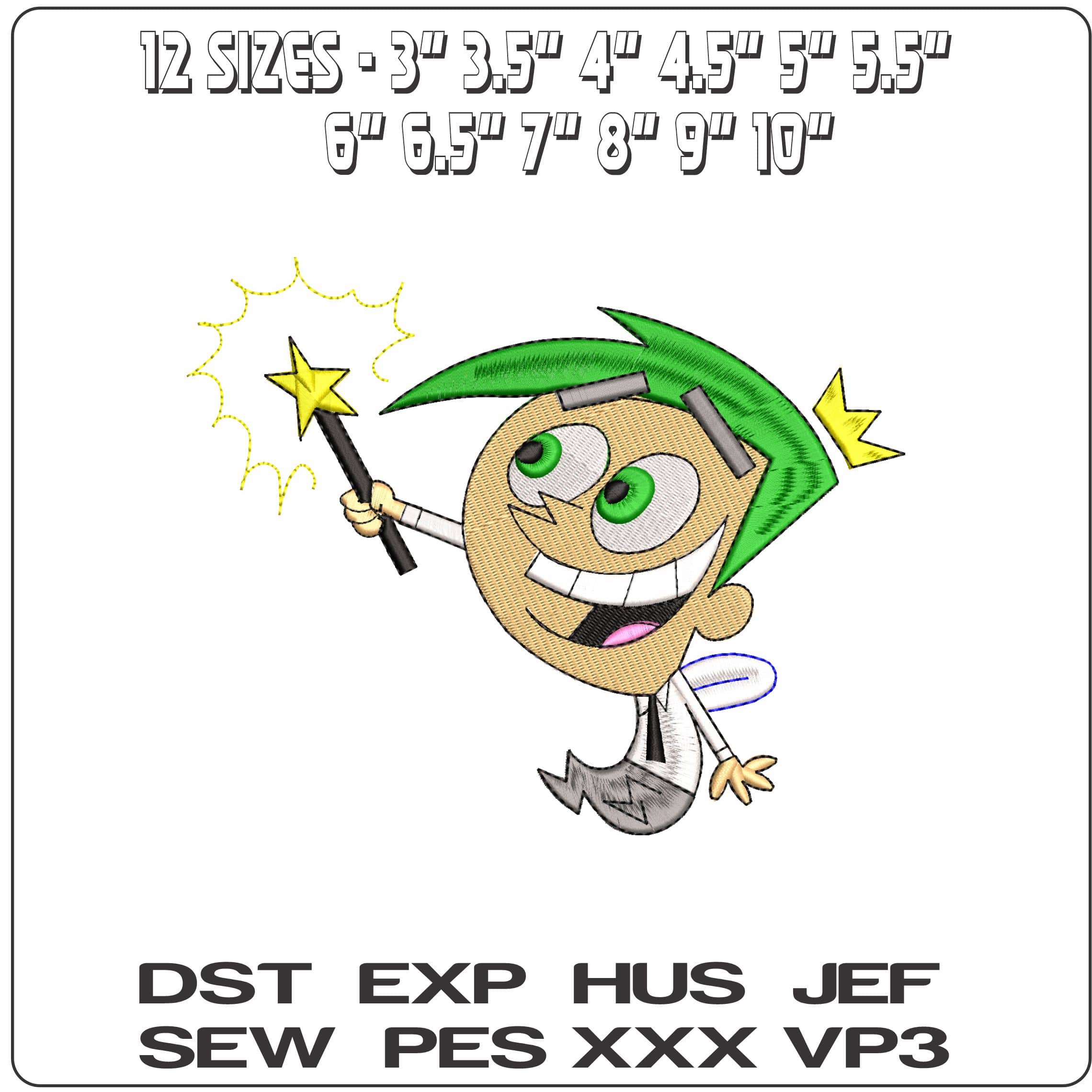 Cosmo The Fairly OddParents  - Elegant embroidery design file - instant download — view 2