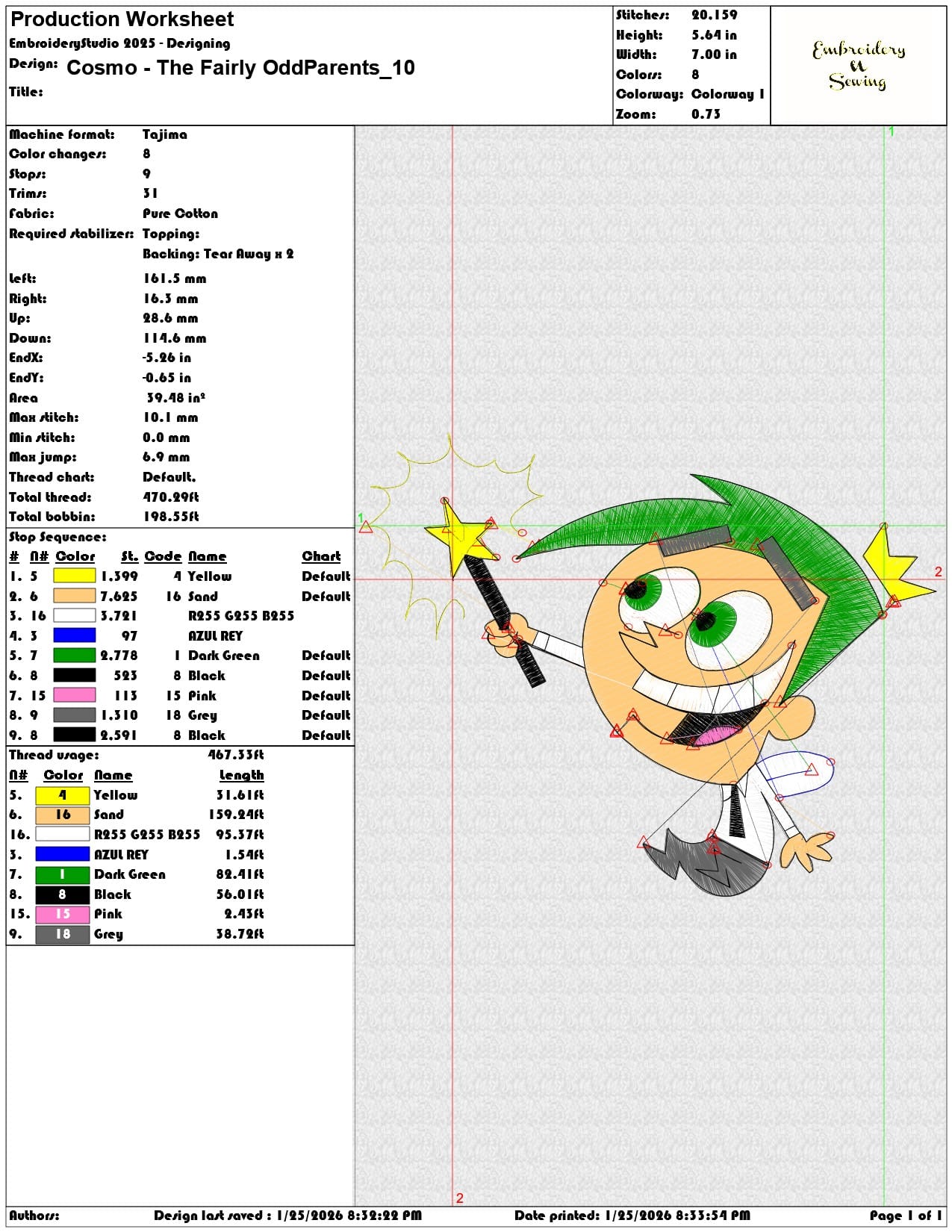 Cosmo The Fairly OddParents  - Elegant embroidery design file - instant download — view 3