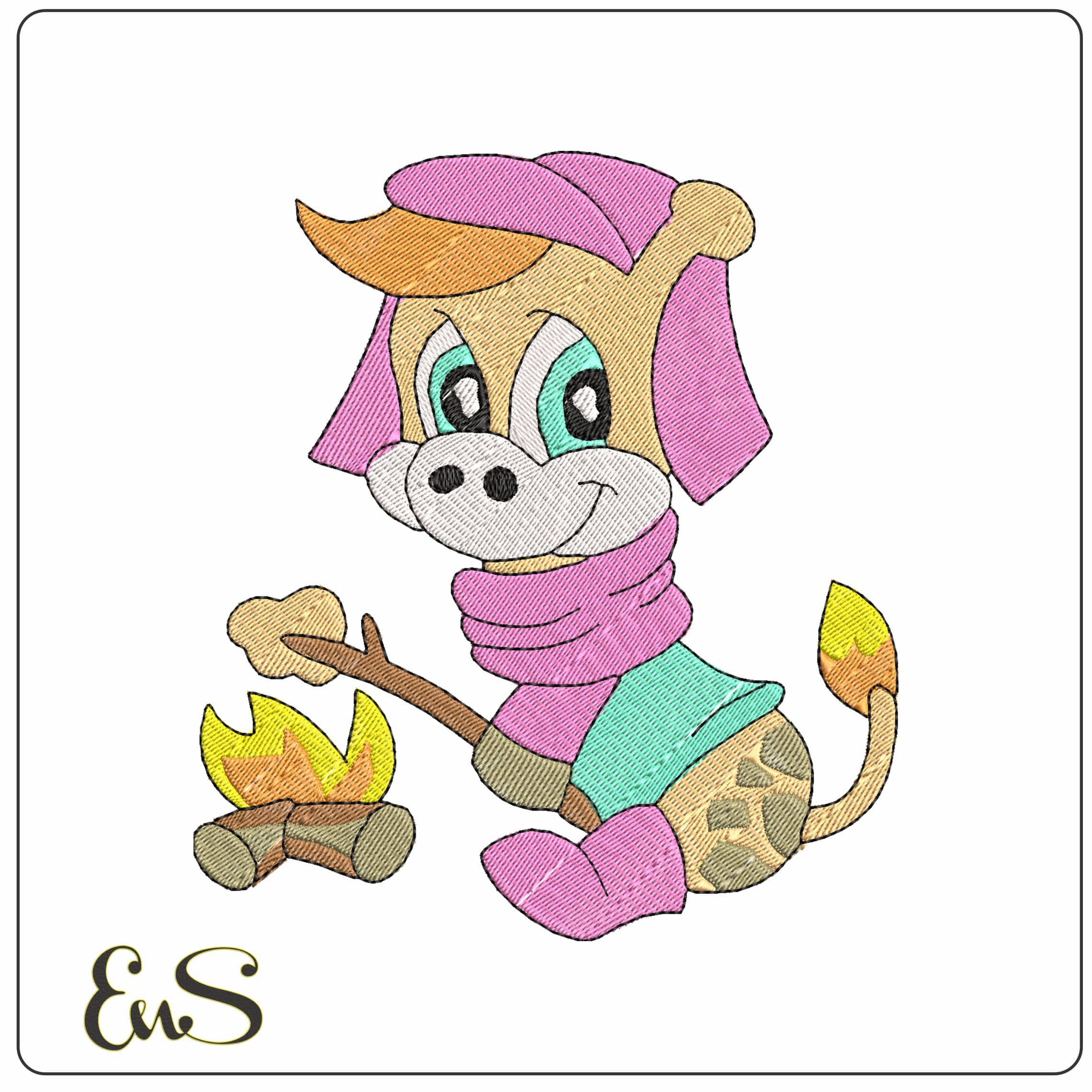 Cow Cooking on Fire  - Elegant embroidery design file - instant download