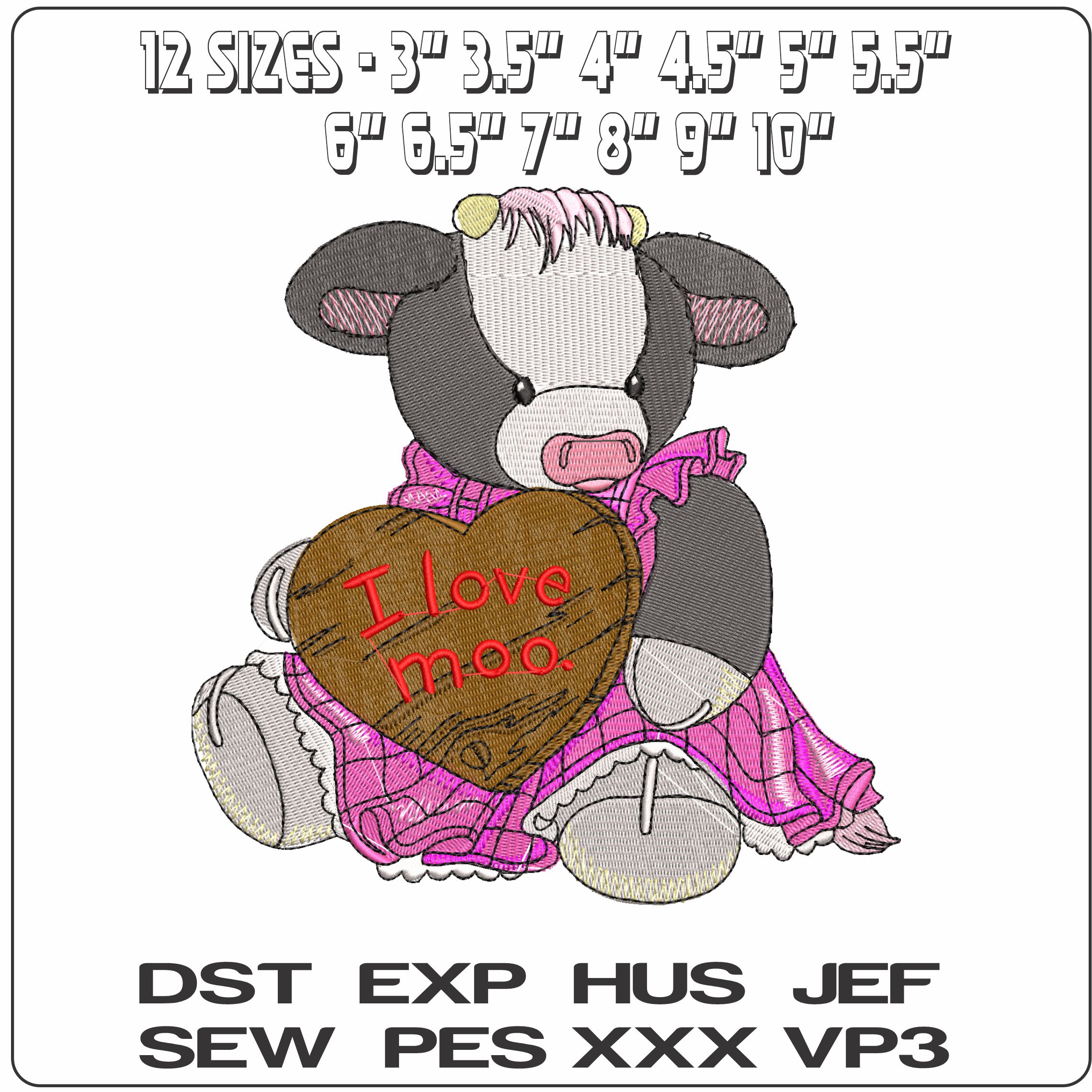 Cow I Love Moo  - Elegant embroidery design file - instant download — view 2