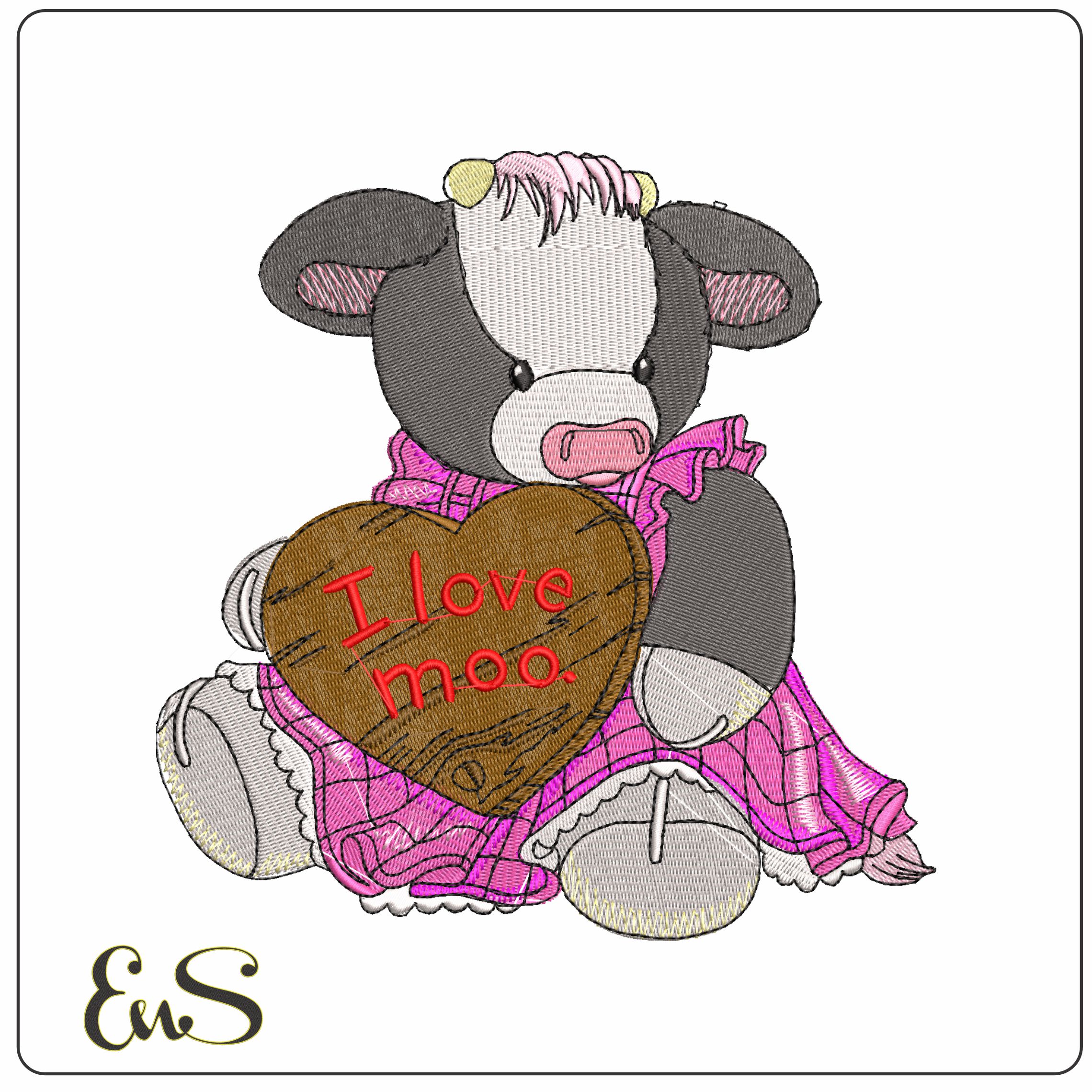Cow I Love Moo  - Elegant embroidery design file - instant download