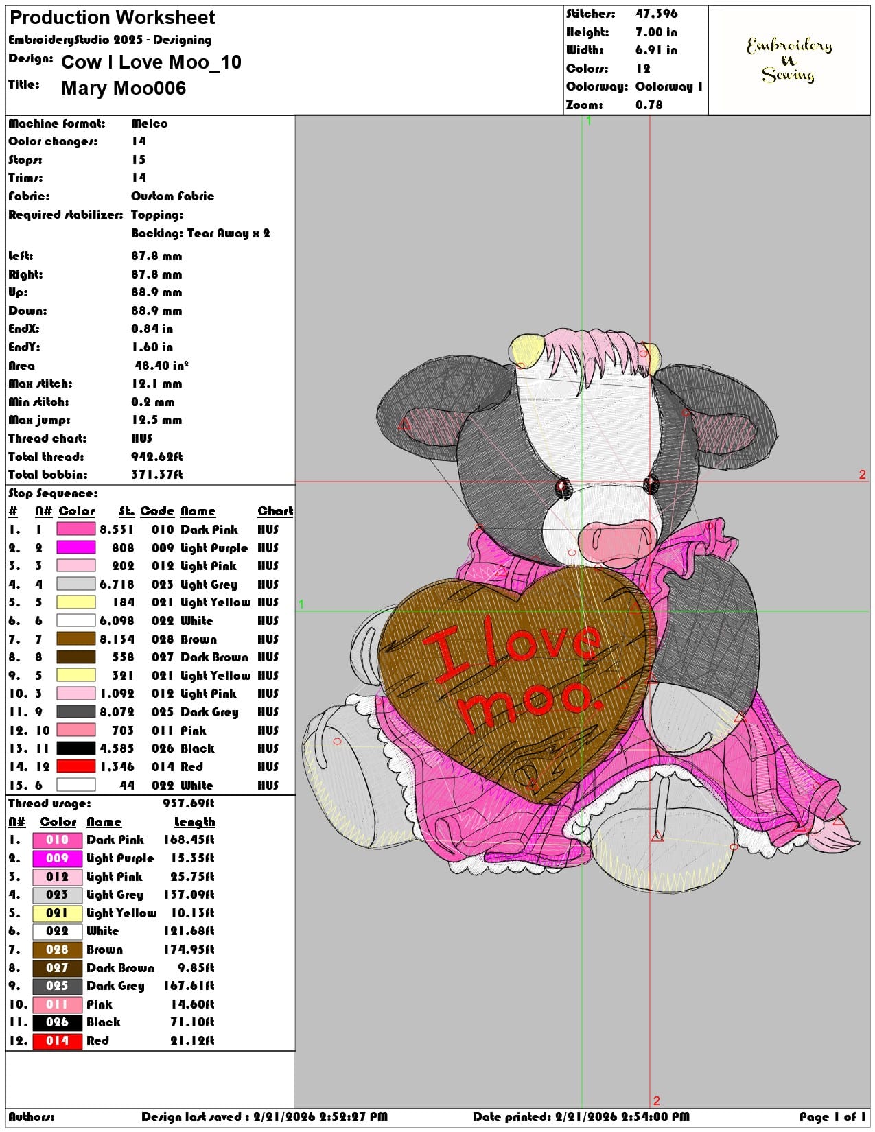 Cow I Love Moo  - Elegant embroidery design file - instant download — view 3