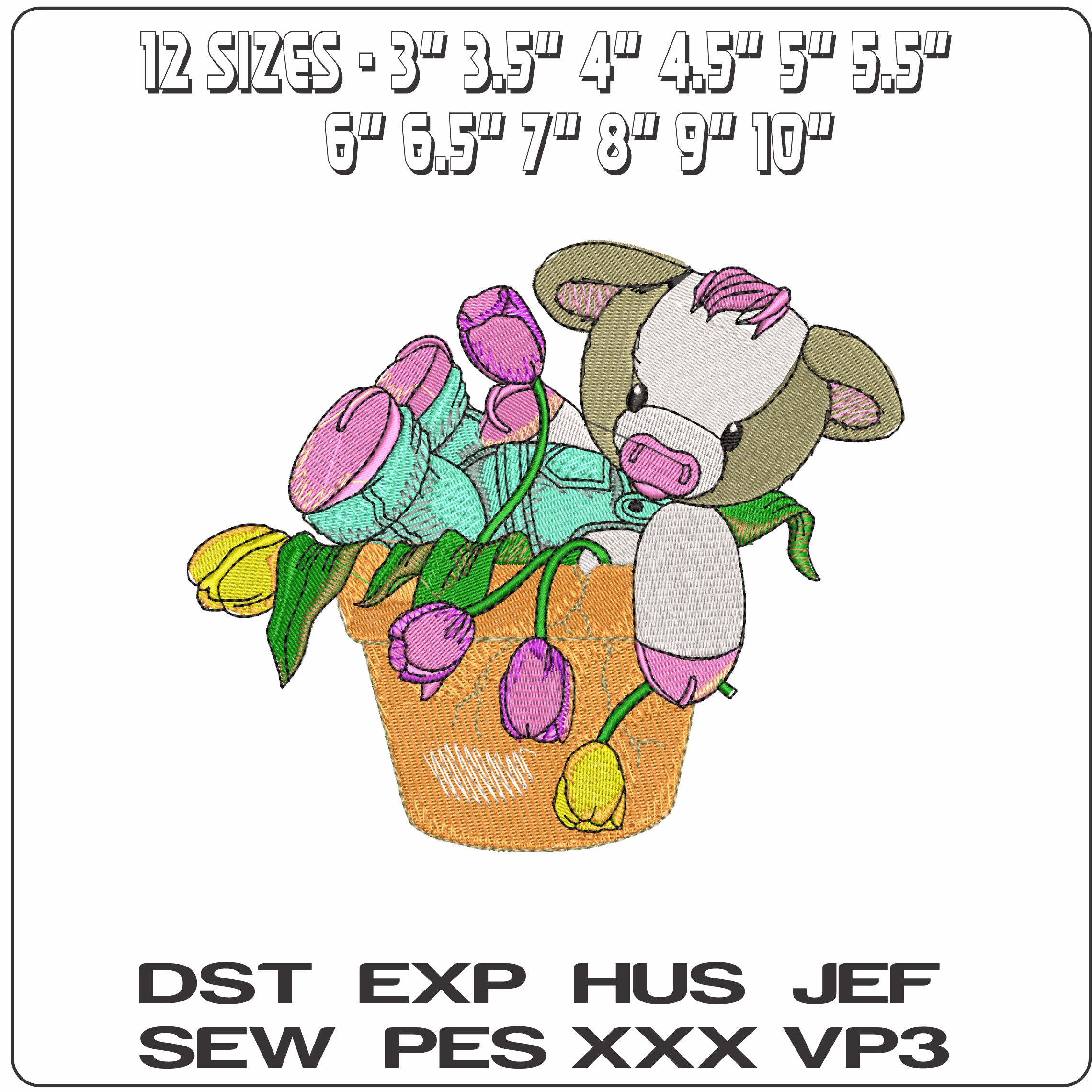 Cow in Flower Pot  - Elegant embroidery design file - instant download — view 2
