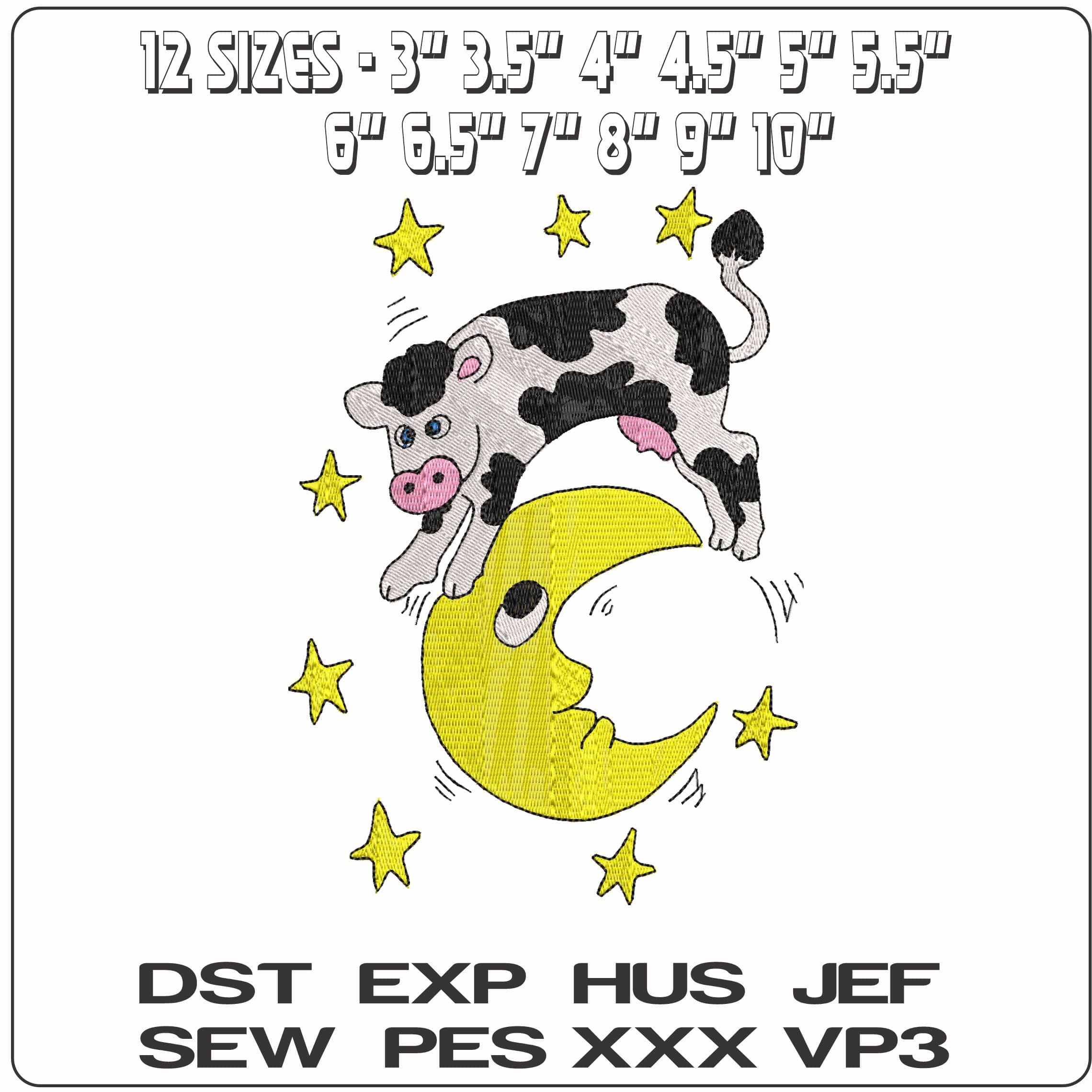 Cow over moon  - Elegant embroidery design file - instant download — view 2