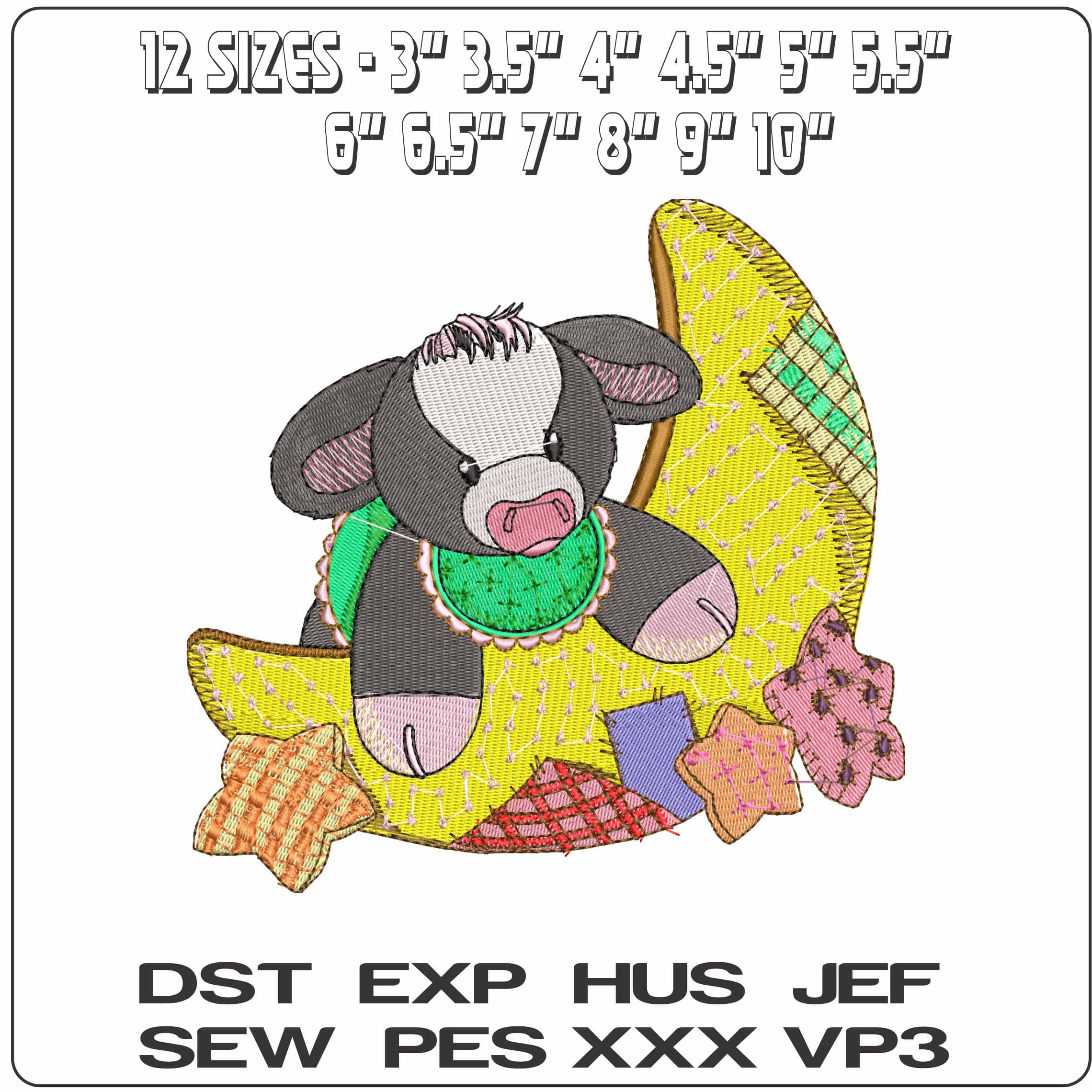 Cow patchwork Moon   - Elegant embroidery design file - instant download — view 2
