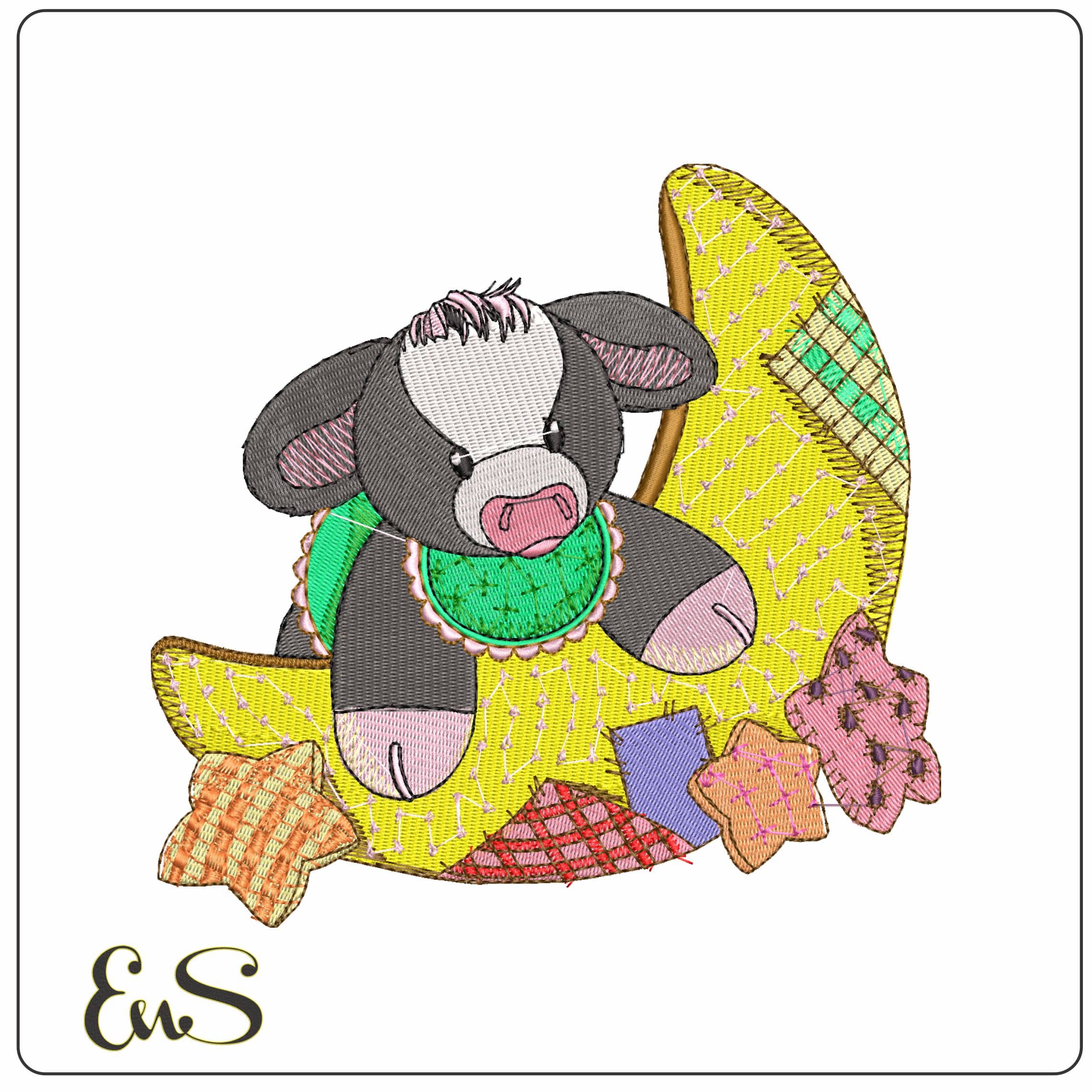 Cow patchwork Moon   - Elegant embroidery design file - instant download