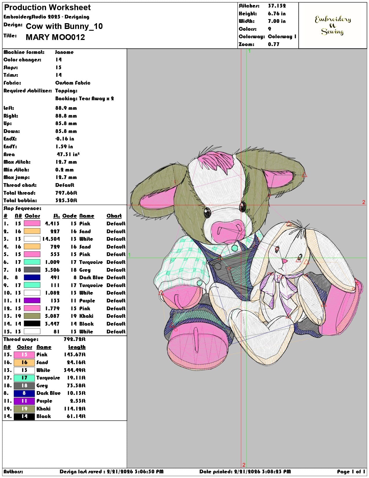 Cow with Bunny   - Elegant embroidery design file - instant download — view 3
