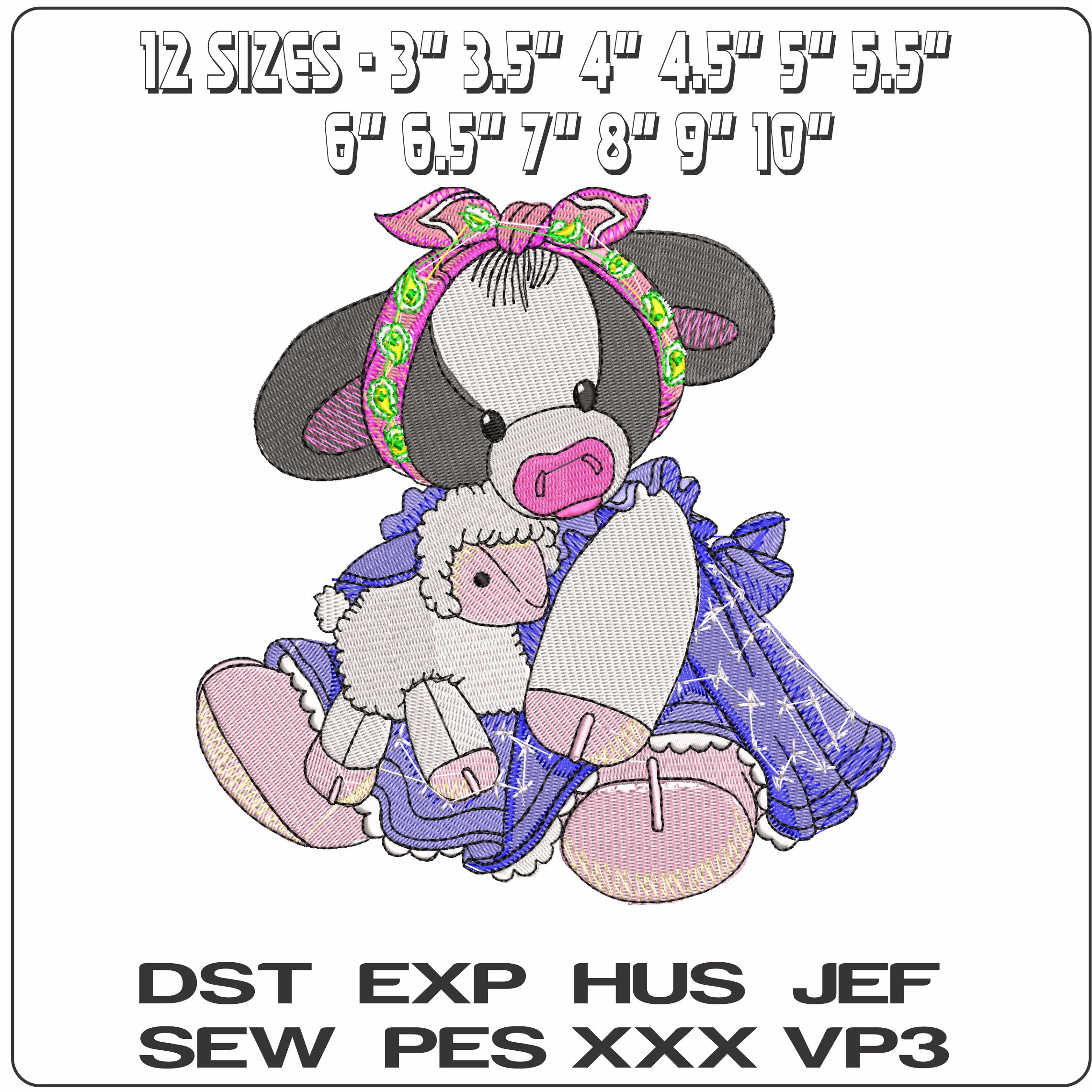 Cow with Sheep   - Elegant embroidery design file - instant download — view 2