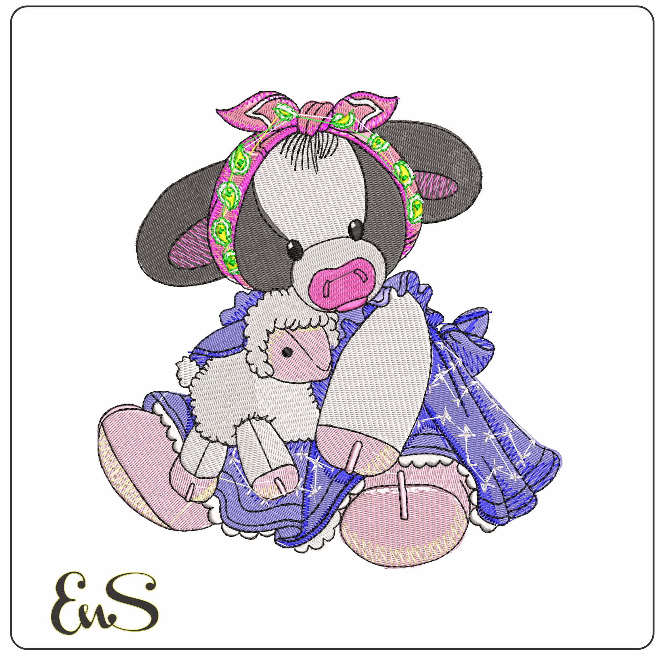 Cow with Sheep   - Elegant embroidery design file - instant download