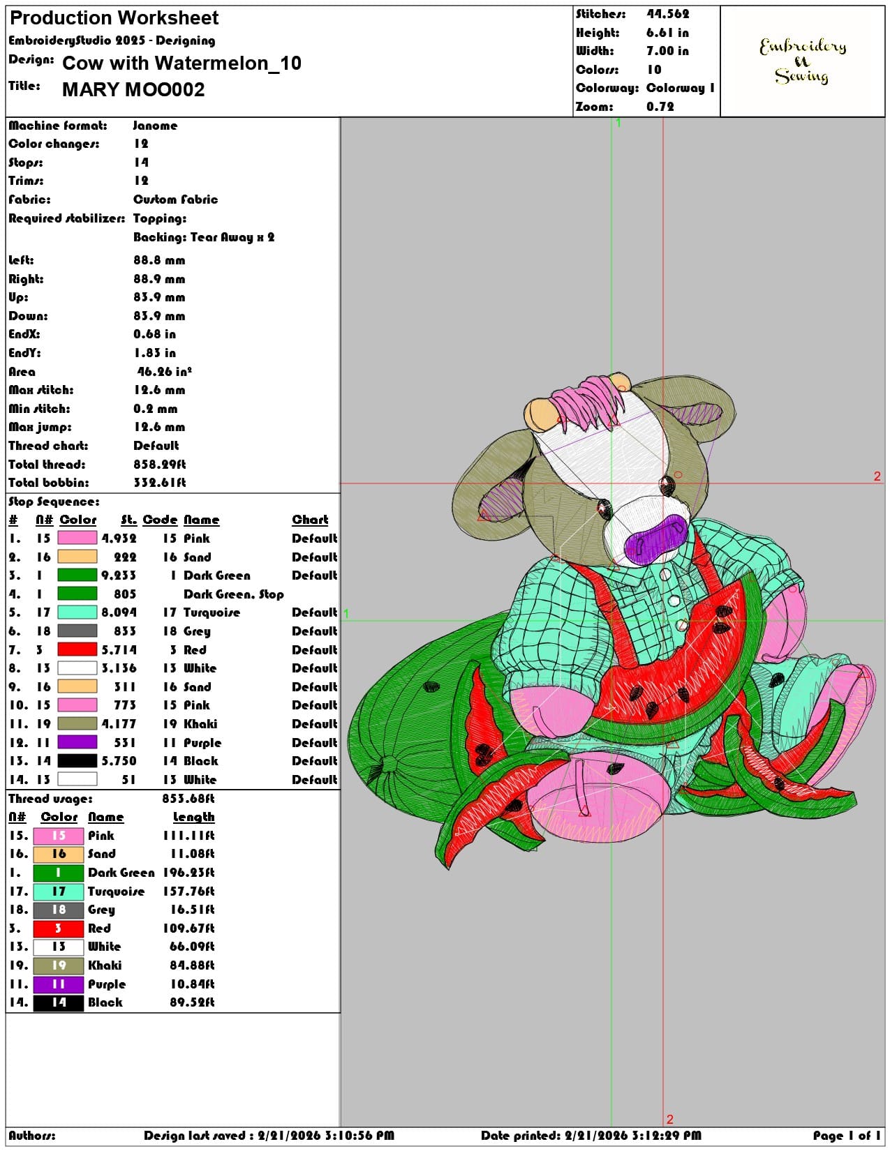 Cow with Watermelon   - Elegant embroidery design file - instant download — view 3