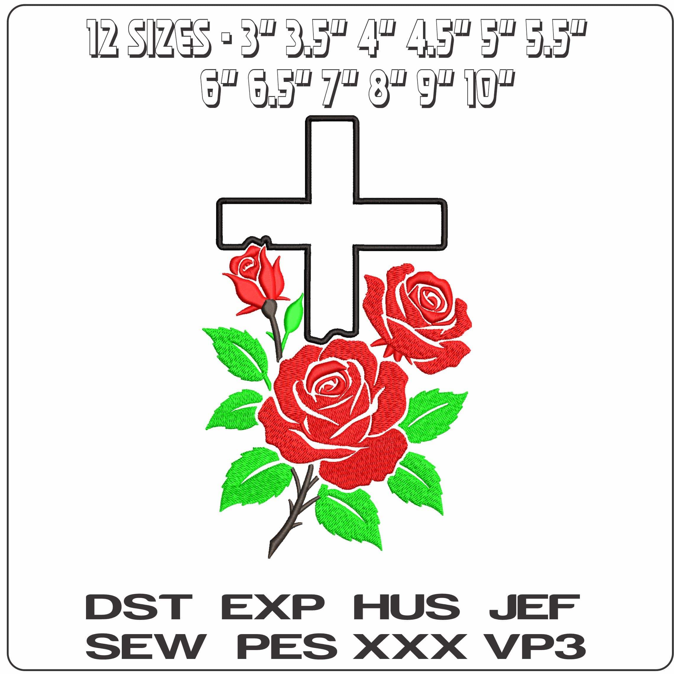 Cross with Roses   - Elegant embroidery design file - instant download — view 2