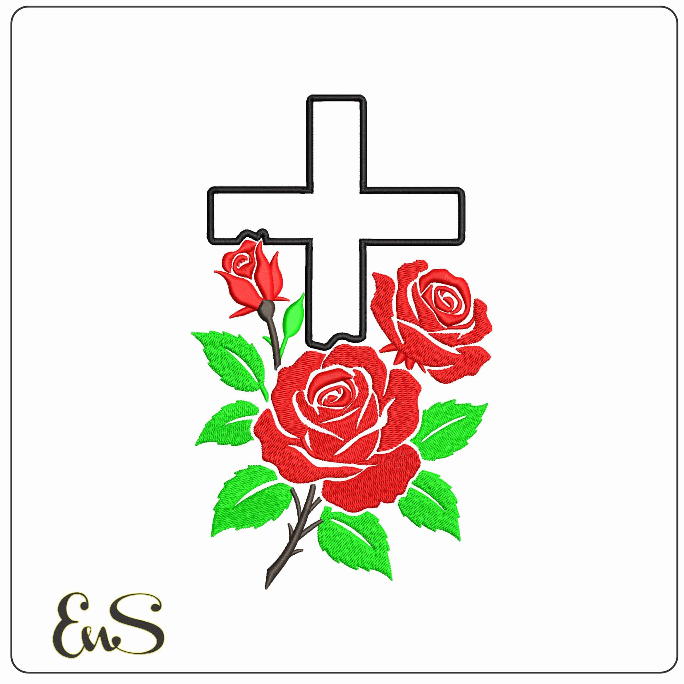 Cross with Roses   - Elegant embroidery design file - instant download