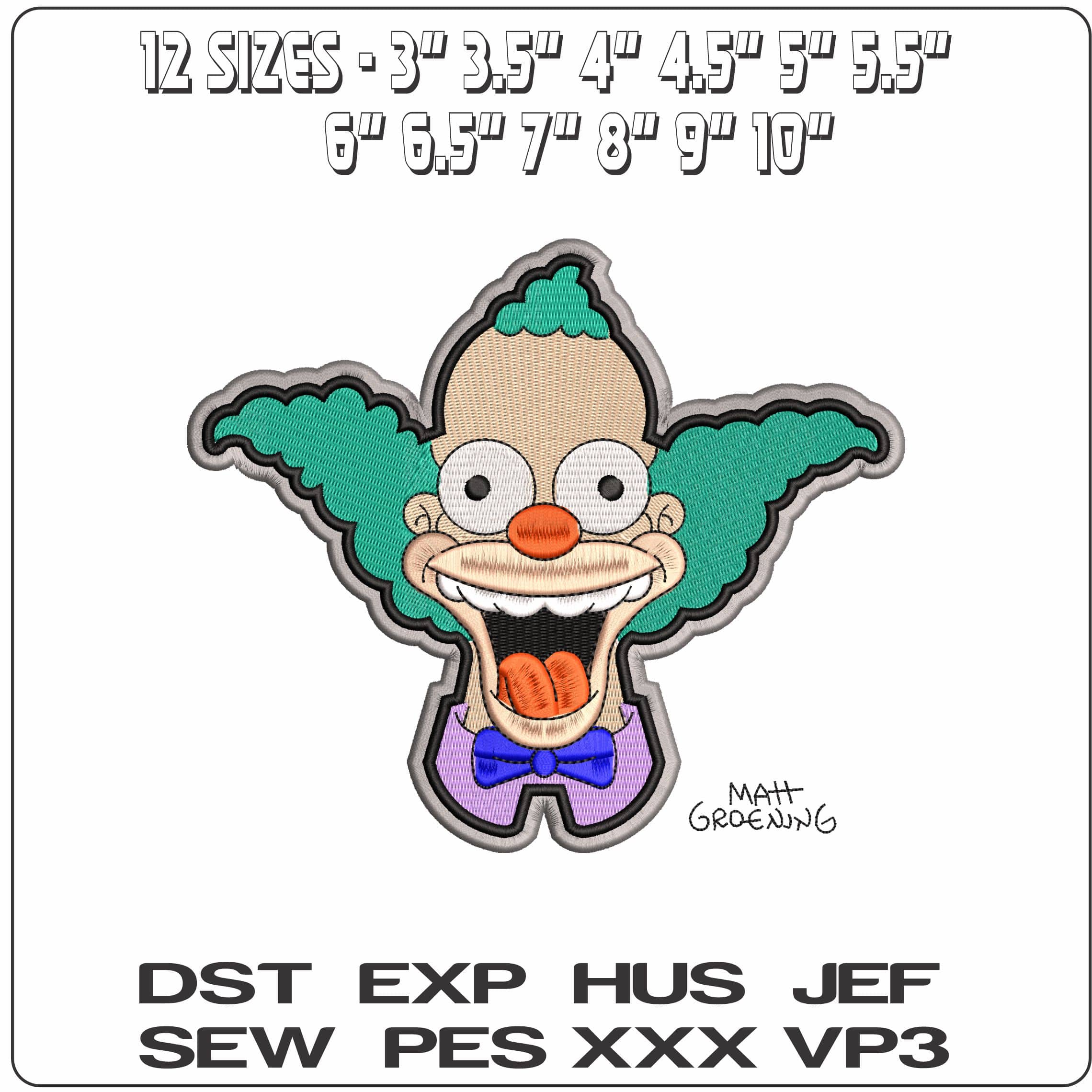 Crusty The Clown Head The Simspons   - Elegant embroidery design file - instant download — view 2