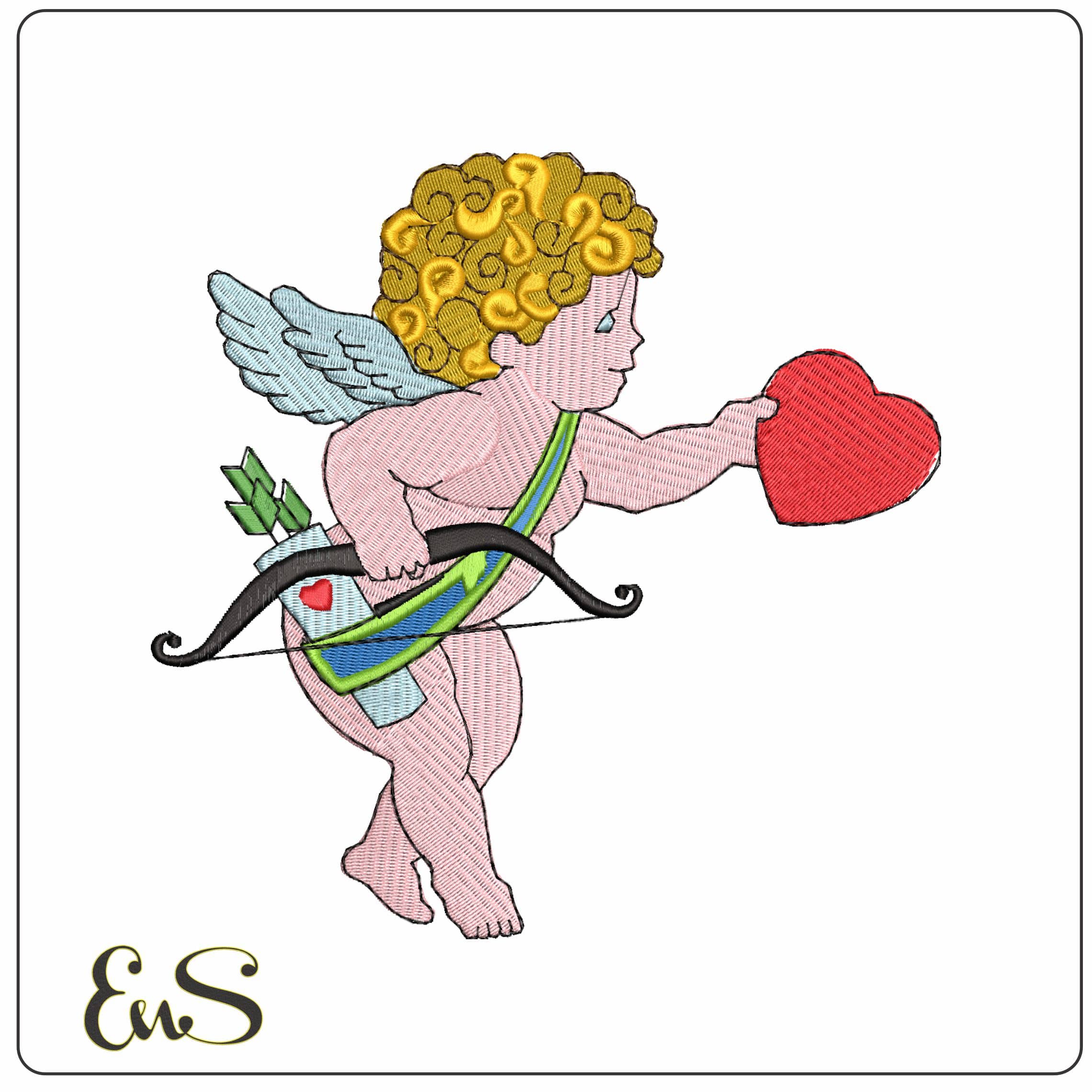 Cupid holding Heart   - Elegant embroidery design file - instant download