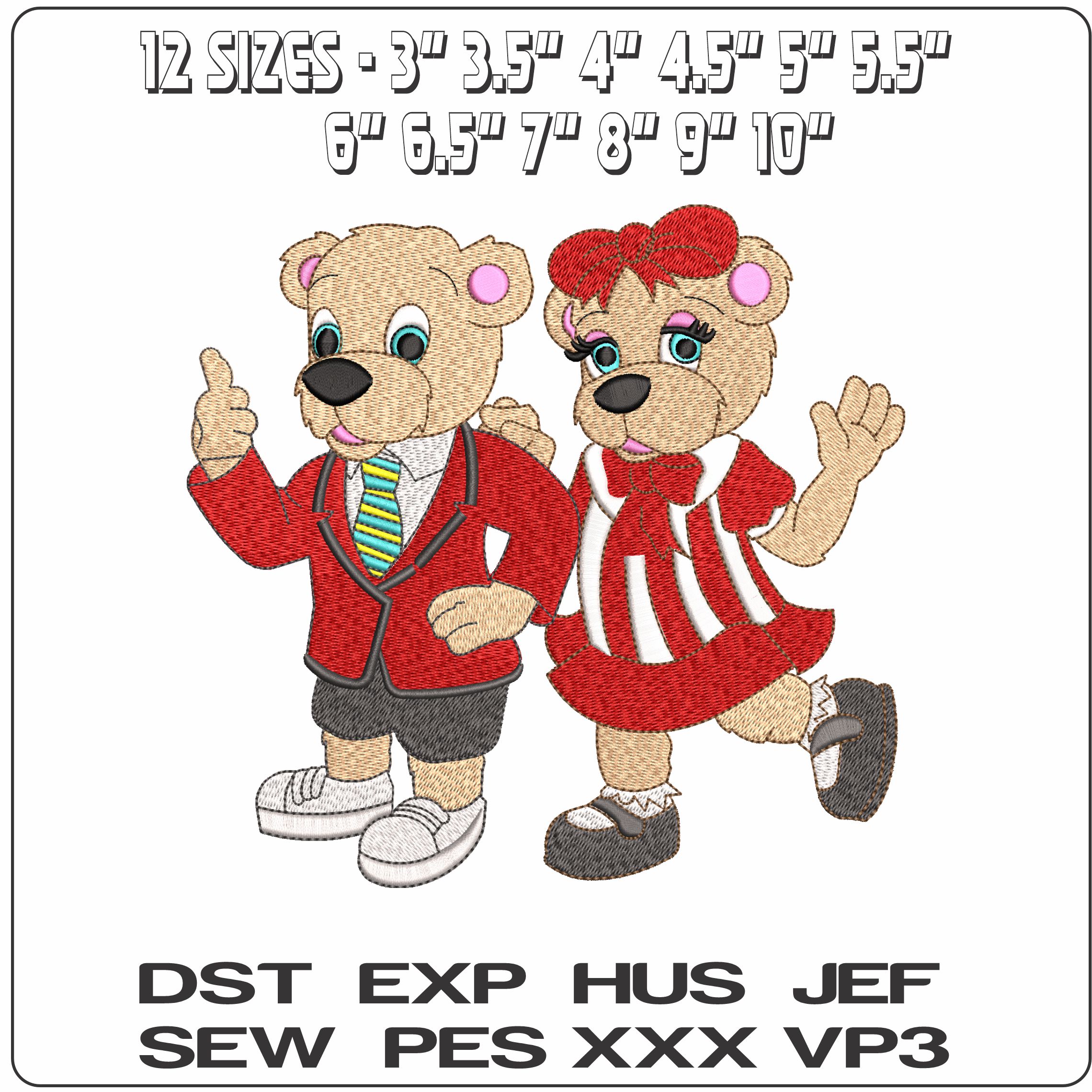 Cute Bear Couple   - Elegant embroidery design file - instant download — view 2