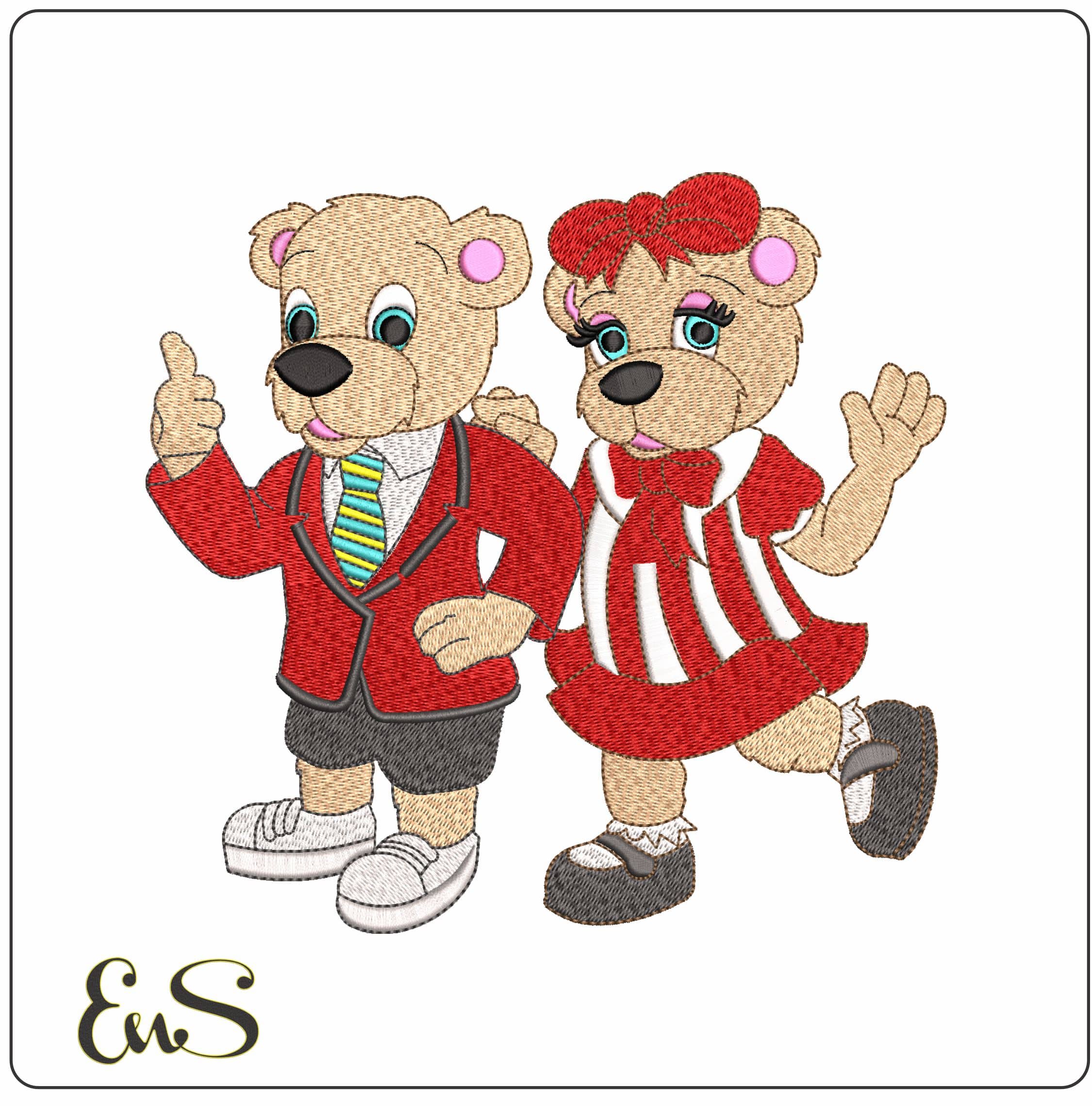 Cute Bear Couple   - Elegant embroidery design file - instant download