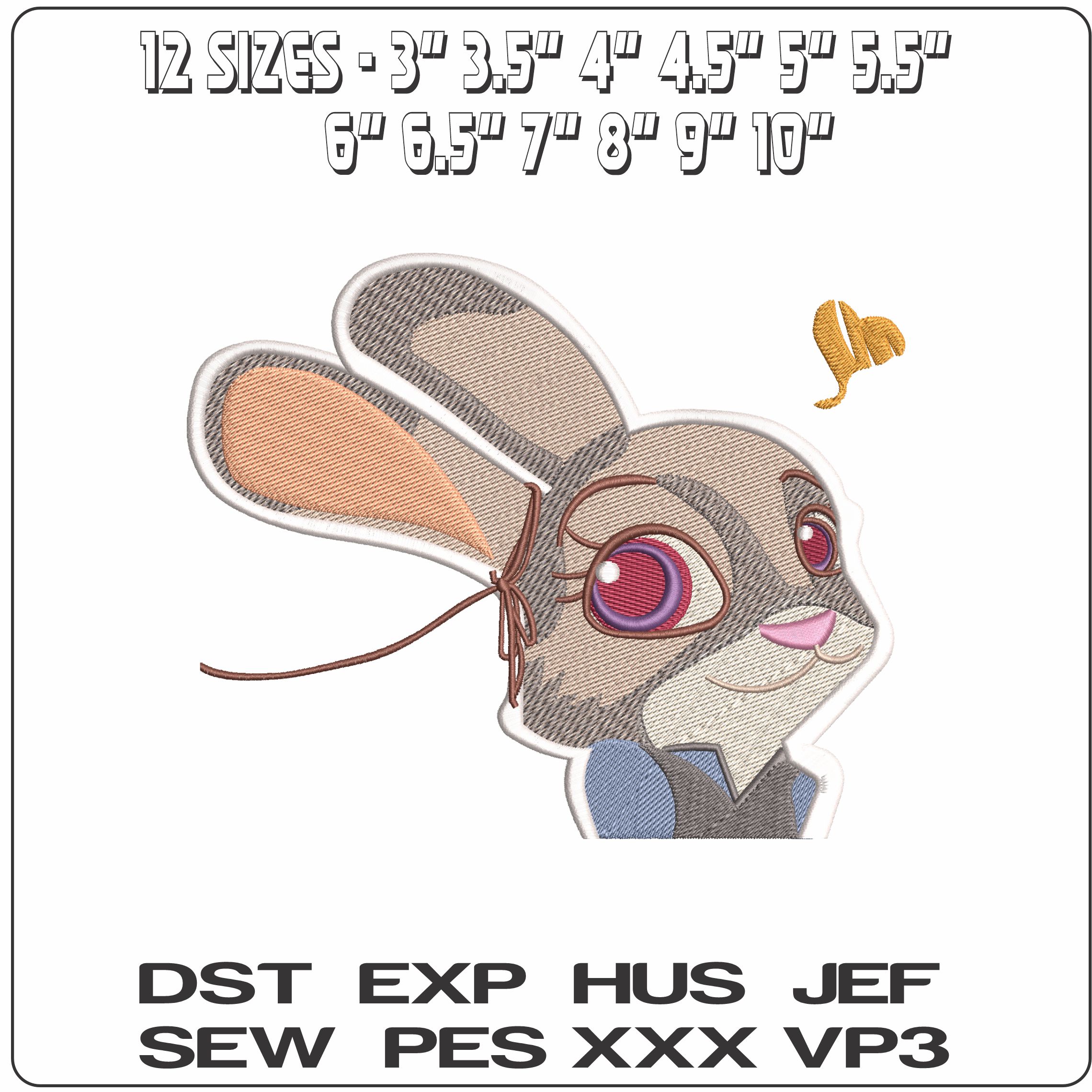 Cute Bunny Head   - Elegant embroidery design file - instant download — view 2