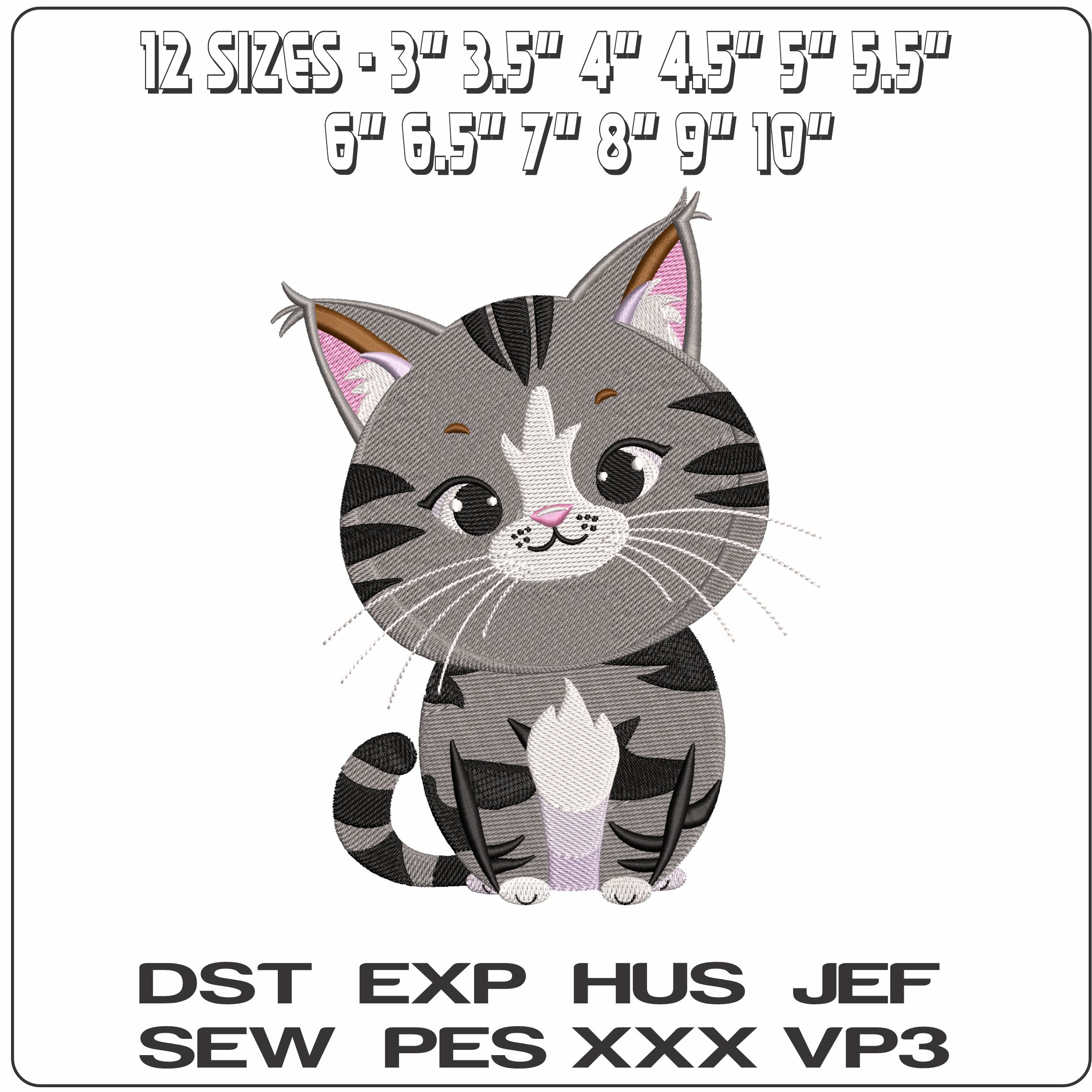 Cute Chubby Cat   - Elegant embroidery design file - instant download — view 2