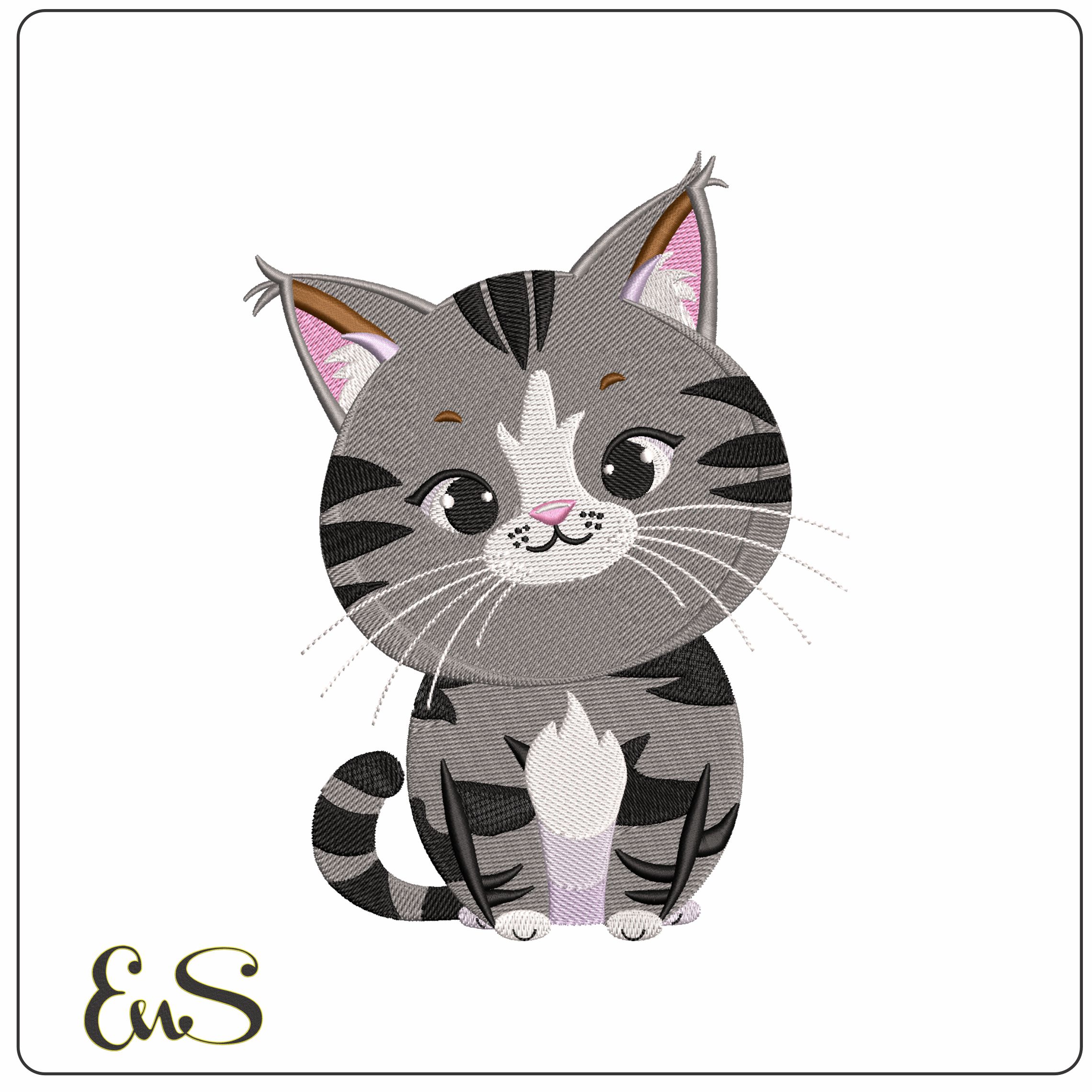 Cute Chubby Cat   - Elegant embroidery design file - instant download