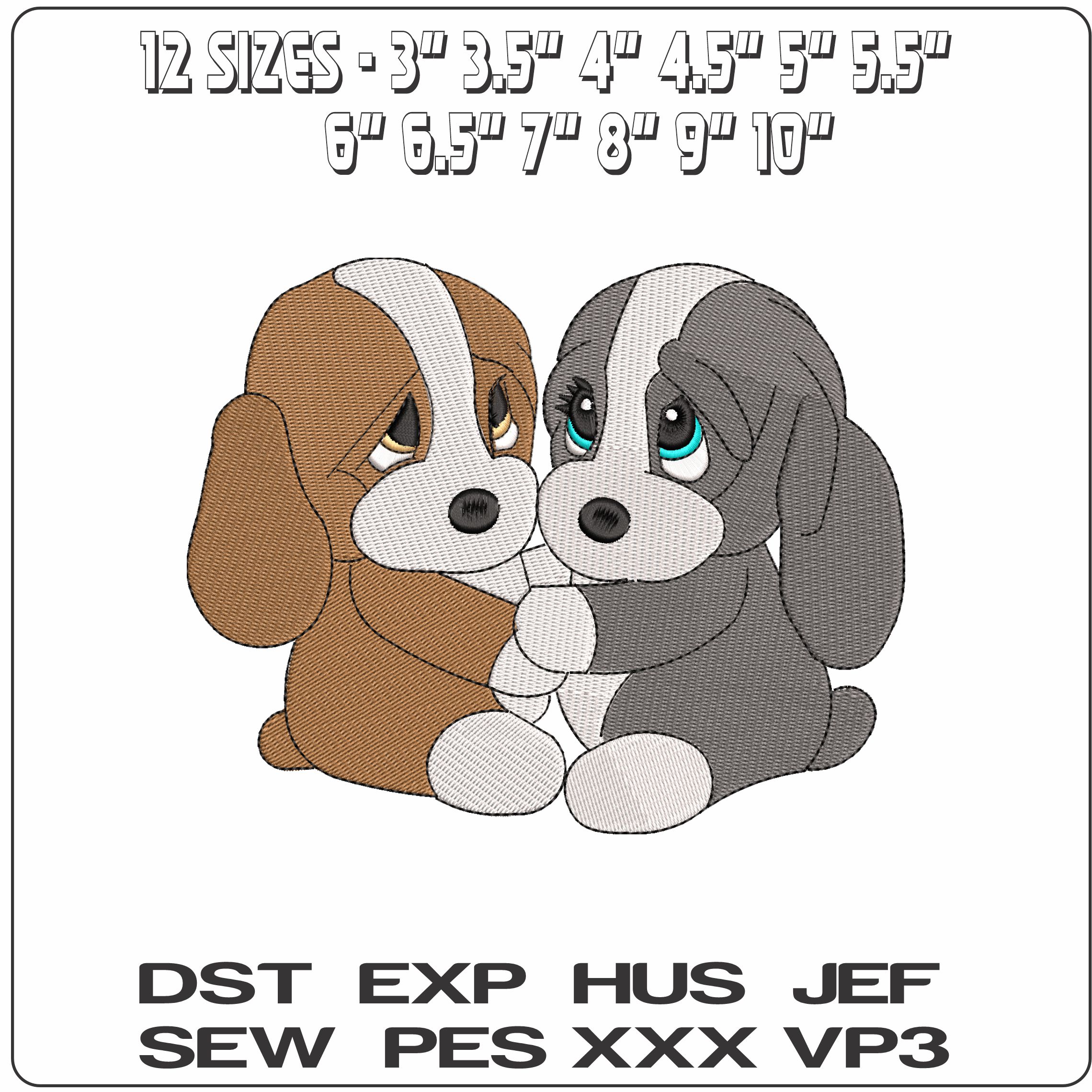 Cute Puppies Cuddle   - Elegant embroidery design file - instant download — view 2
