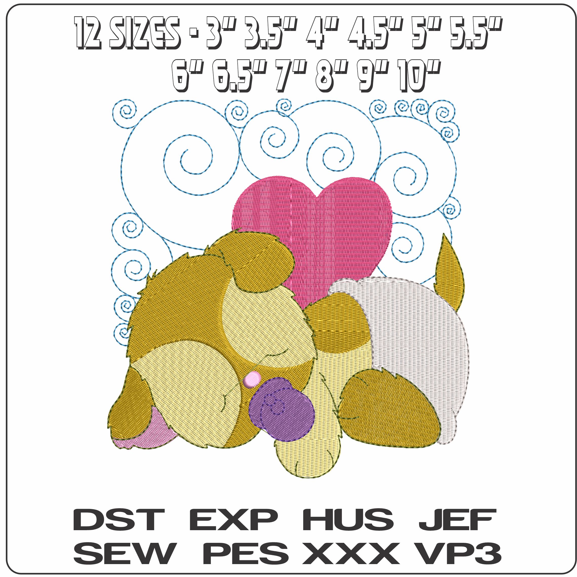 Cute Puppy Sleeping   - Elegant embroidery design file - instant download — view 2