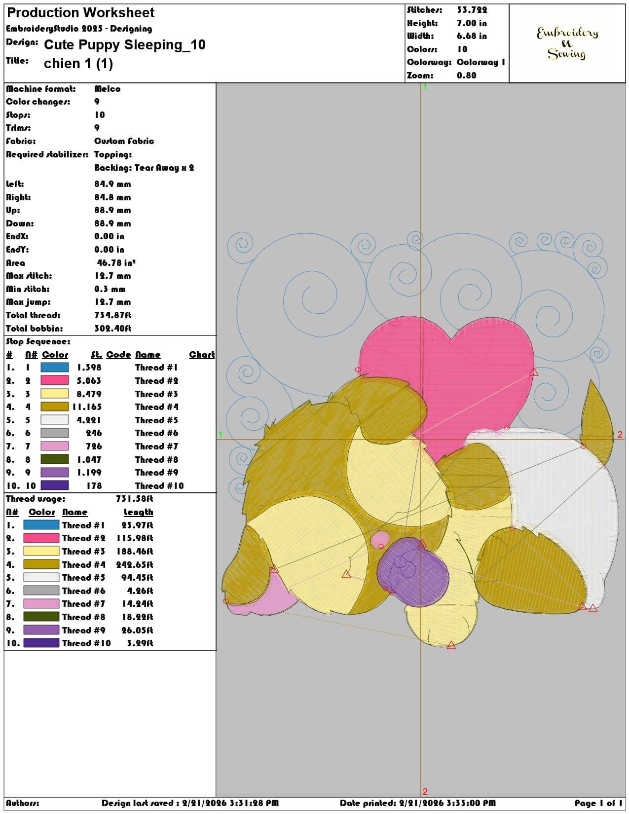 Cute Puppy Sleeping   - Elegant embroidery design file - instant download — view 3